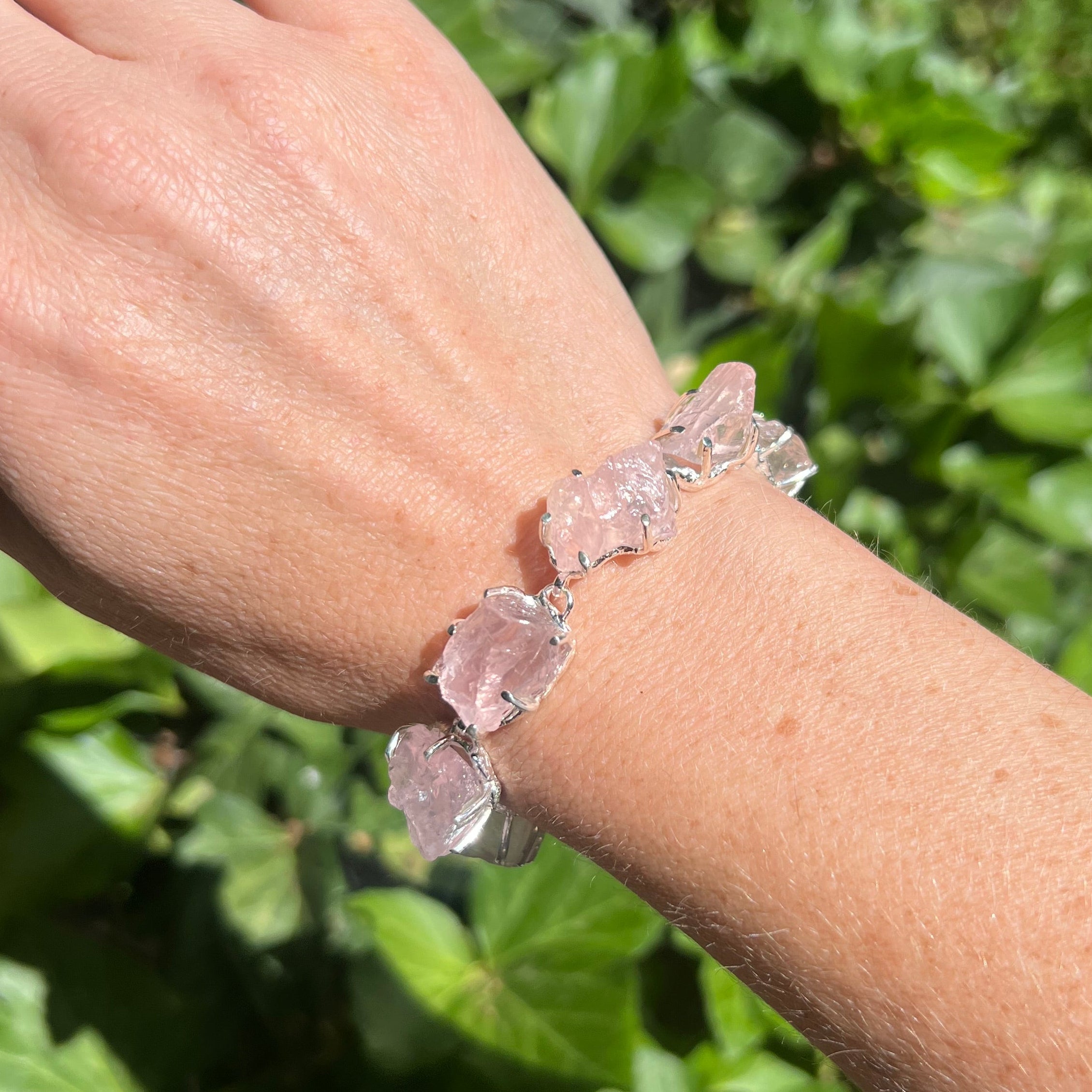 Starborn Rough Rose Quartz Bracelet in Sterling Silver