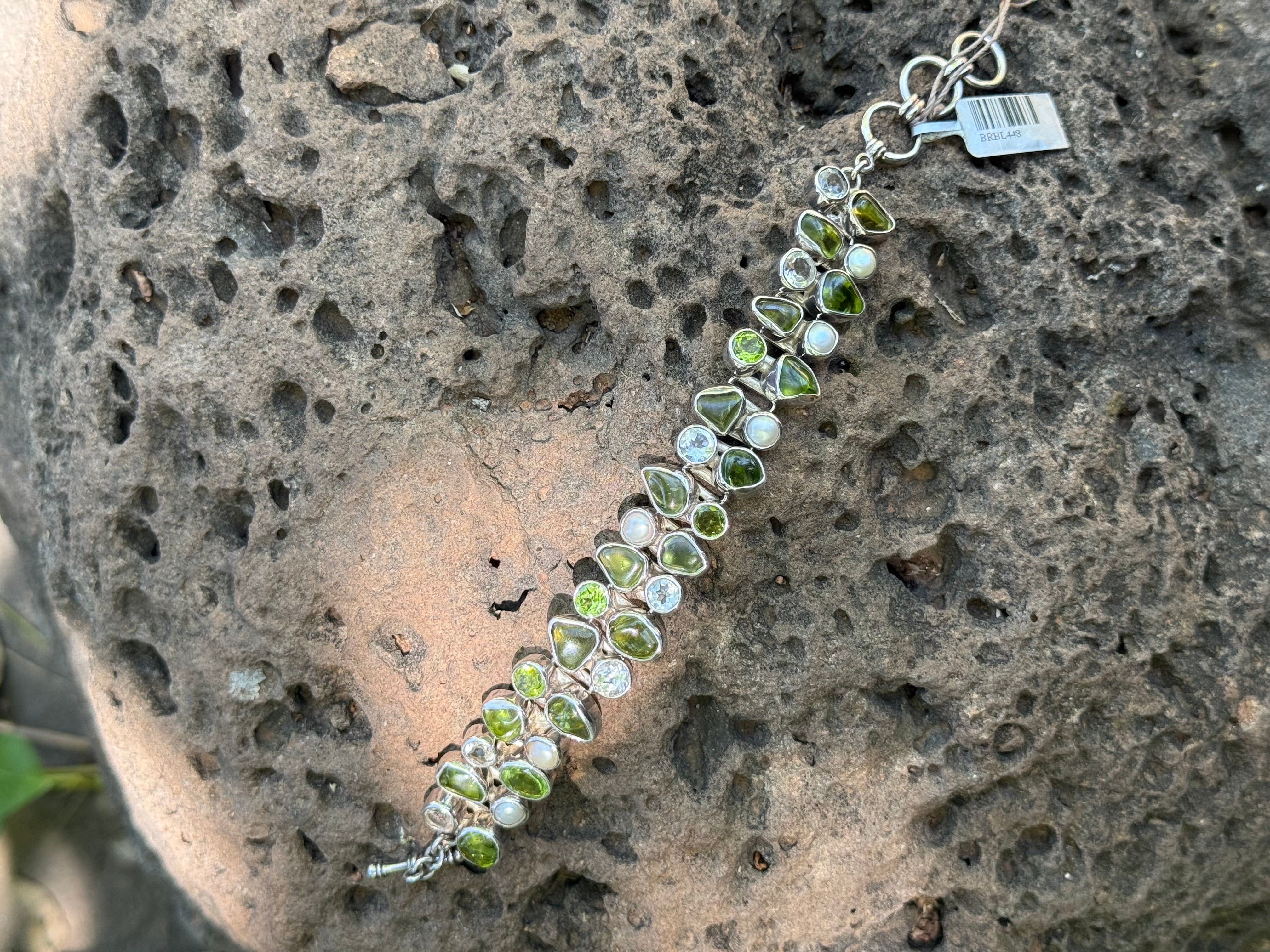 Starborn Peridot + Pearl Bracelet in Sterling Silver