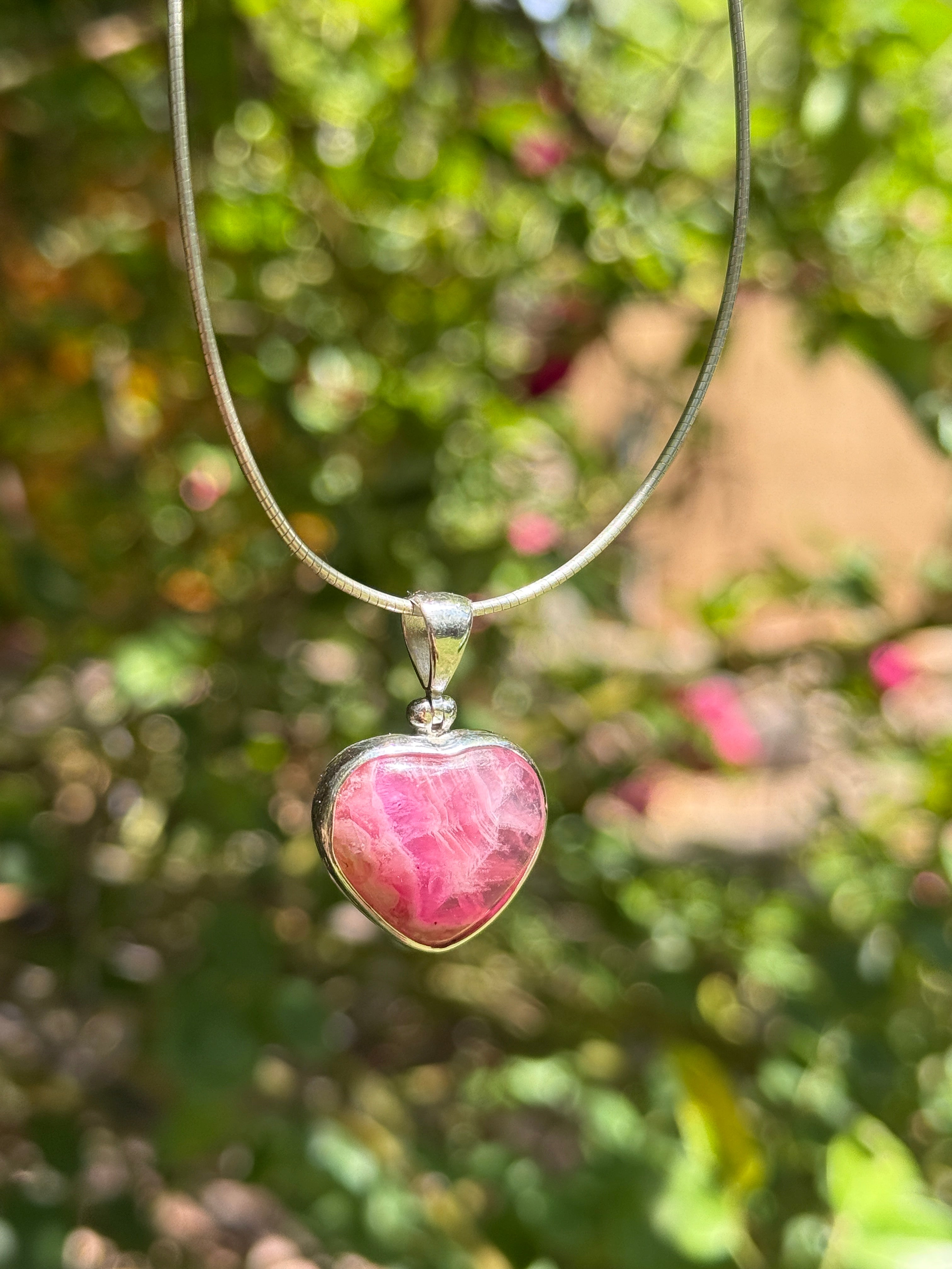 Starborn Pink Cobalto Calcite Heart Pendant in Sterling Silver