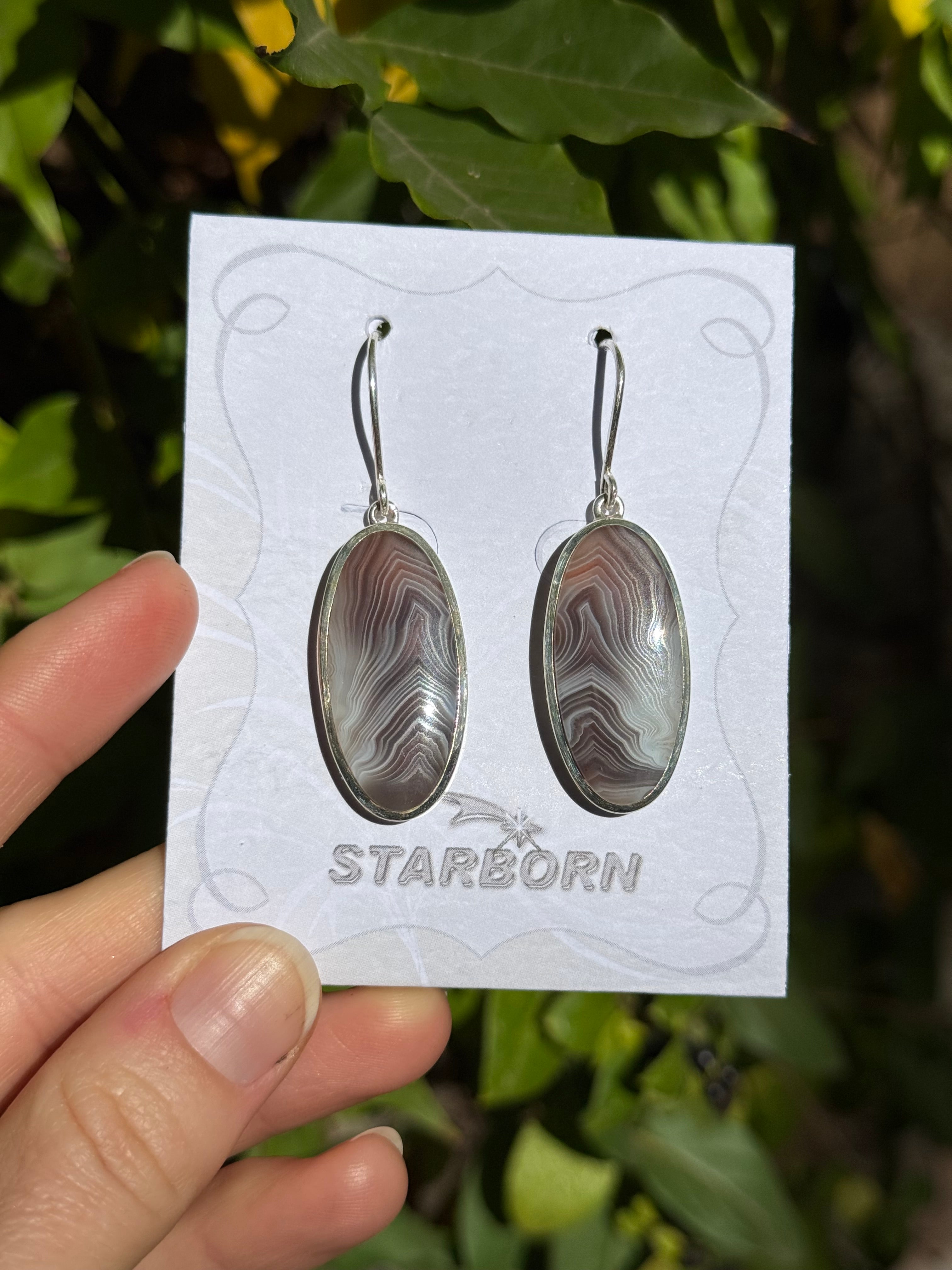 Starborn Banded Agate Dangle Earrings in Sterling Silver