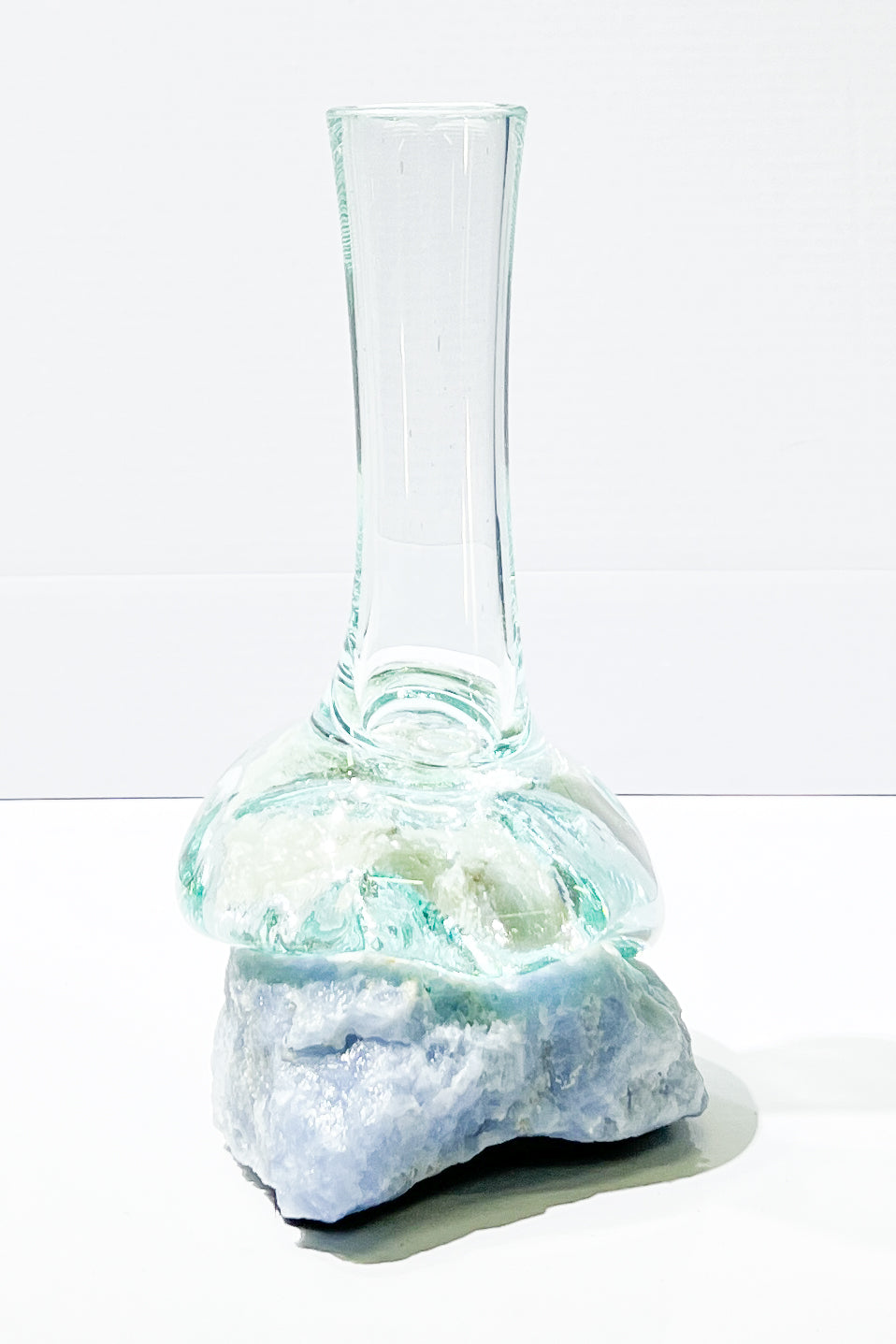 Starborn Handblown Molten Glass Vase on Blue Calcite