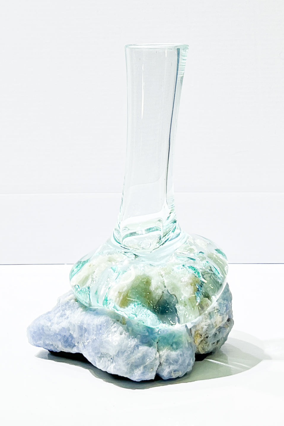 Starborn Handblown Molten Glass Vase on Blue Calcite