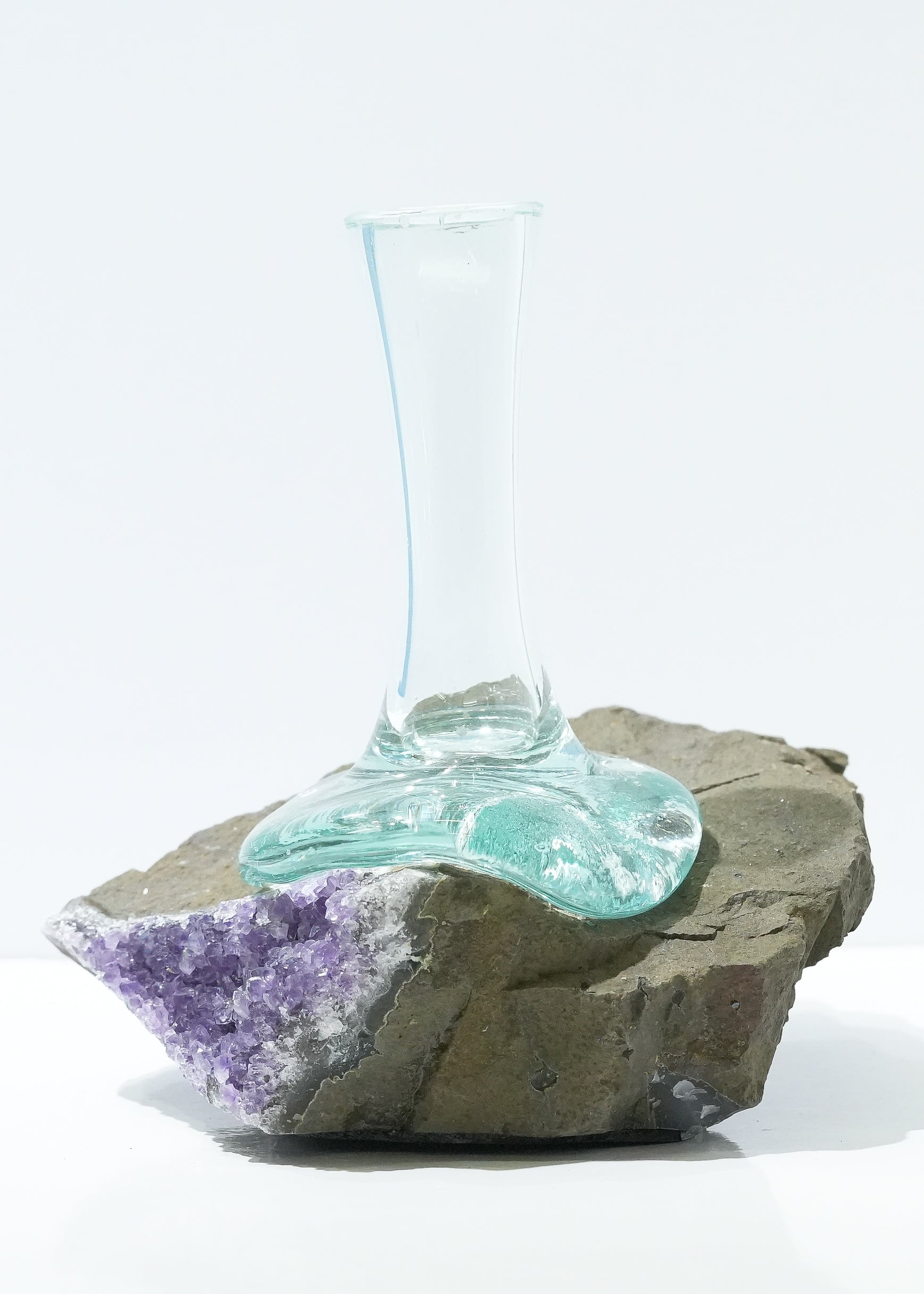 Starborn Handblown Molten Glass Vase on Amethyst with Basalt