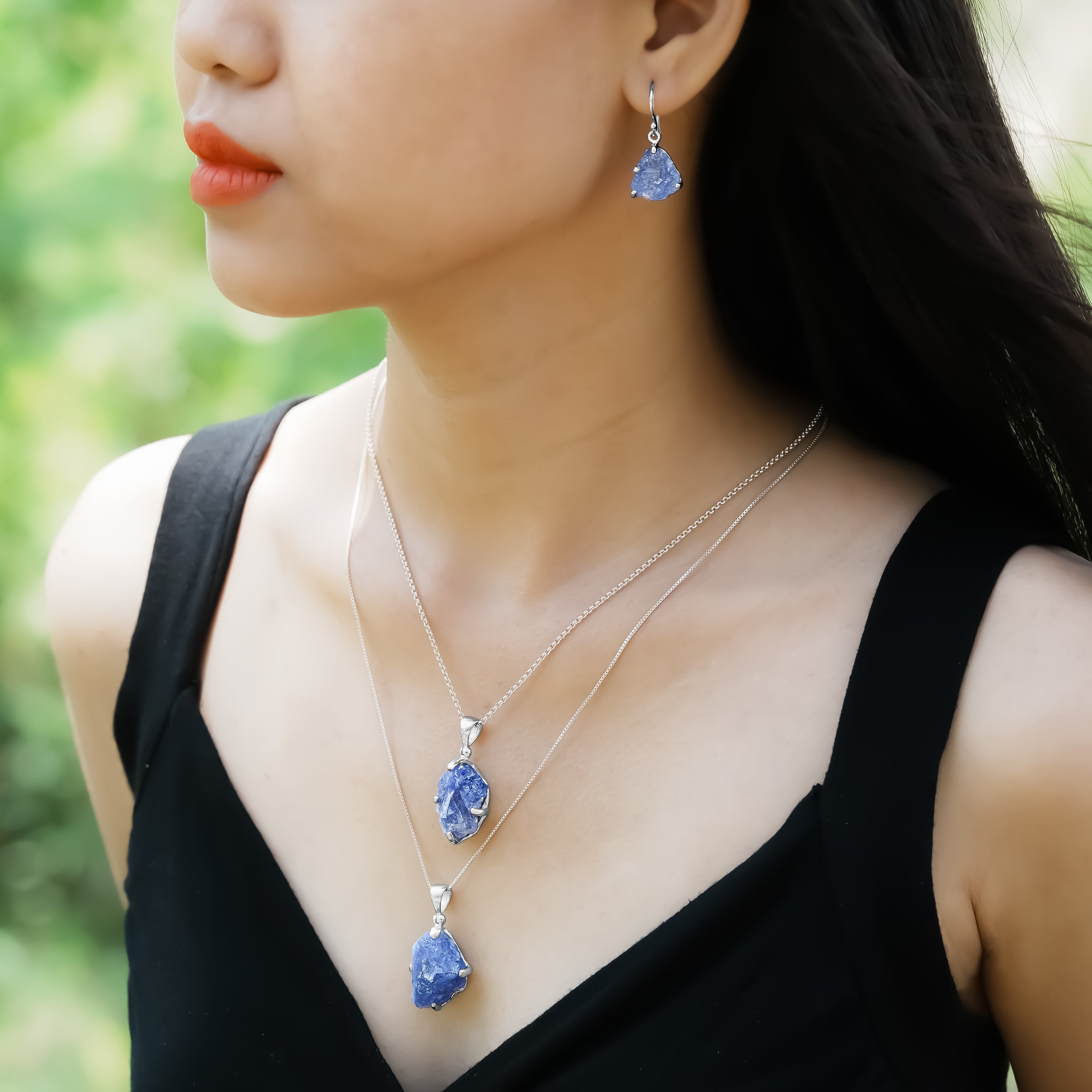 Starborn Rough Tanzanite Dangle Earrings in Sterling Silver