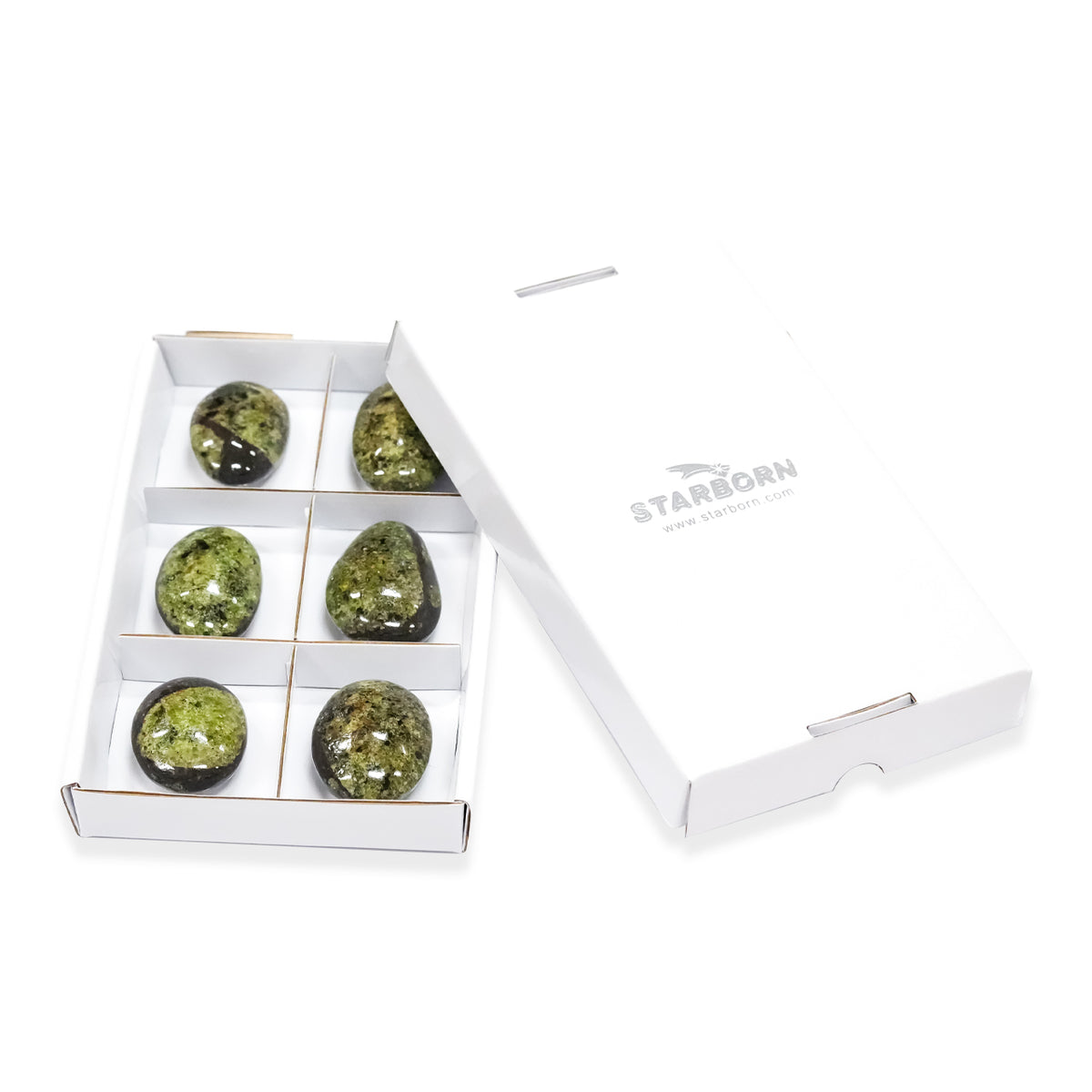 Piedra de palma plana de peridoto Starborn Arizona 350g - 6 pzas