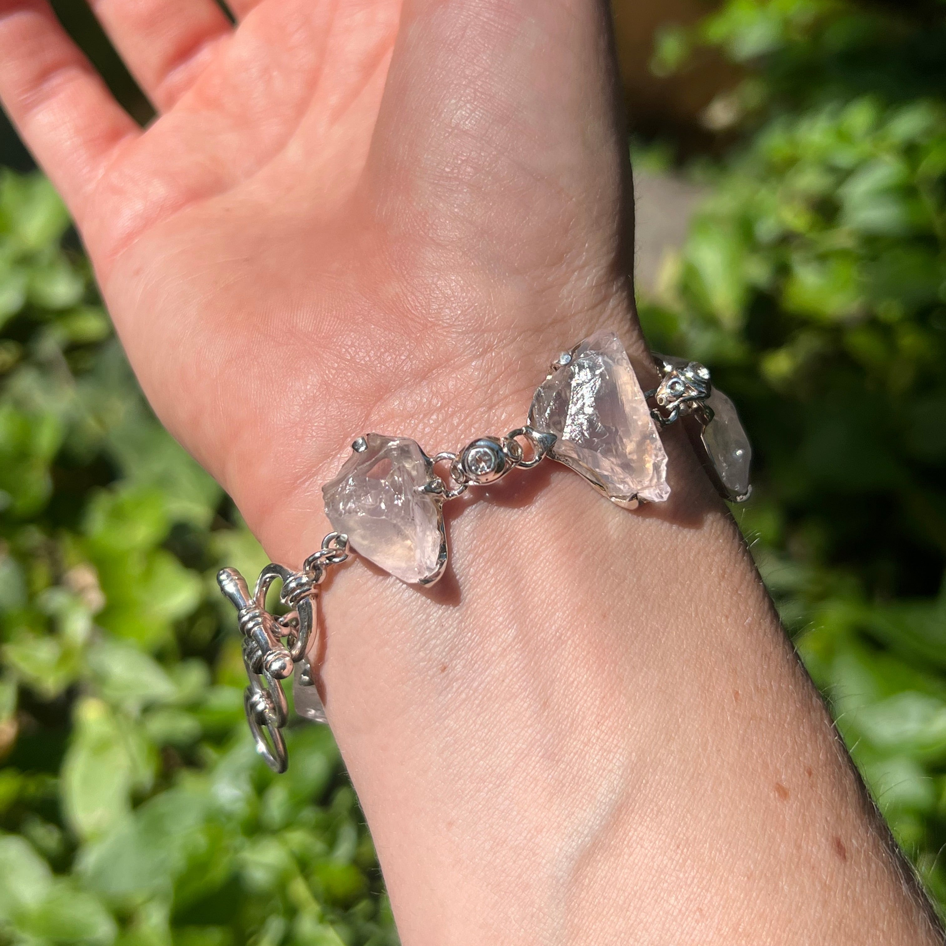 Starborn Rough Rose Quartz Bracelet in Sterling Silver
