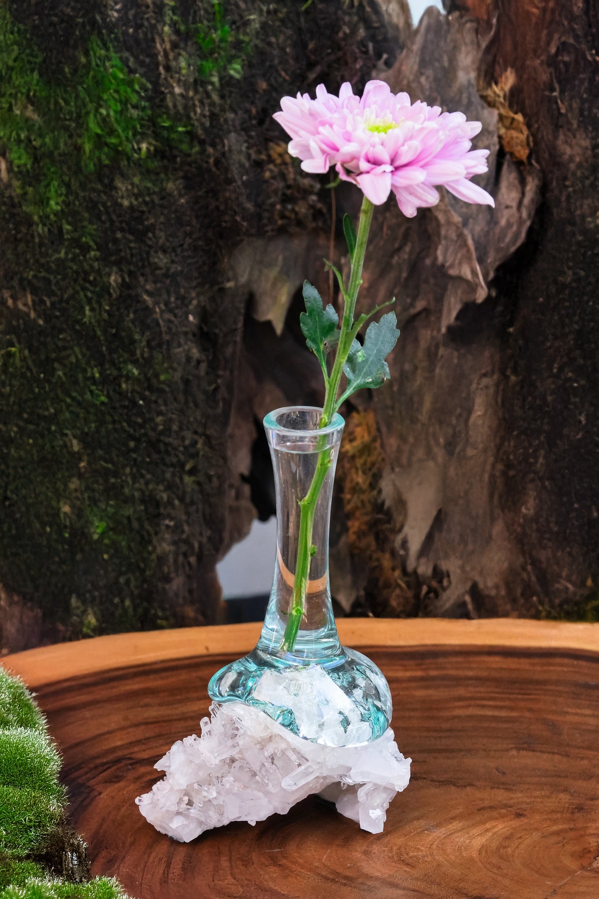 Starborn Handblown Molten Glass Vase on Brazilian Quartz