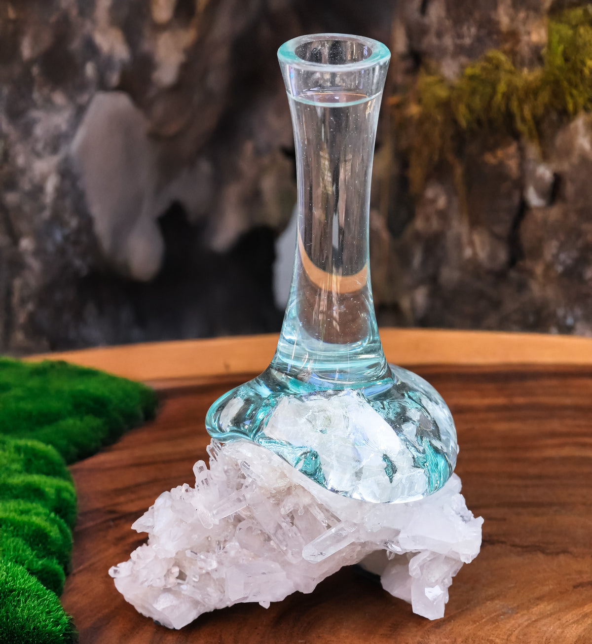 Starborn Handblown Molten Glass Vase on Brazilian Quartz
