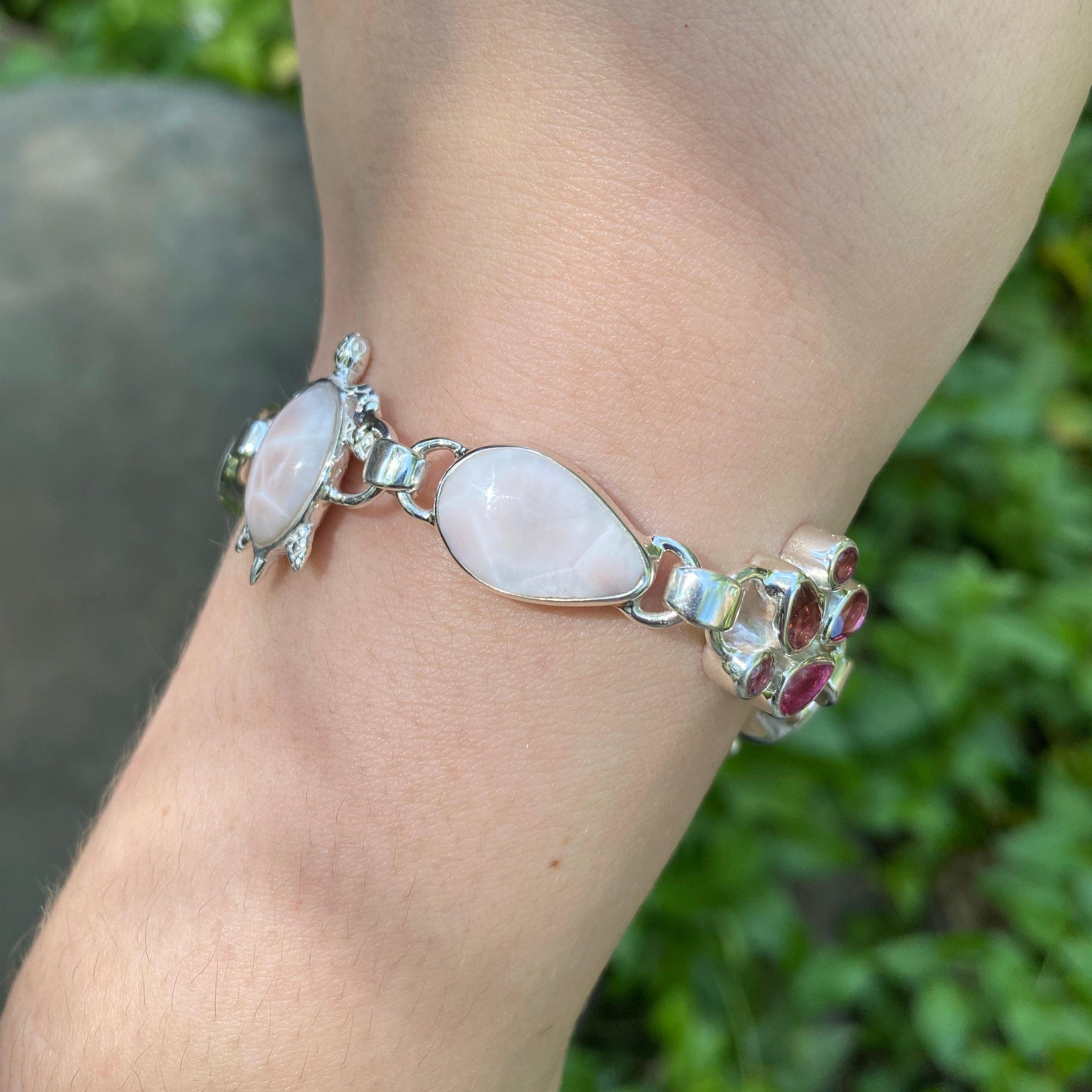 Starborn Pink Natrolite Sea Turtle Bracelet in Sterling Silver