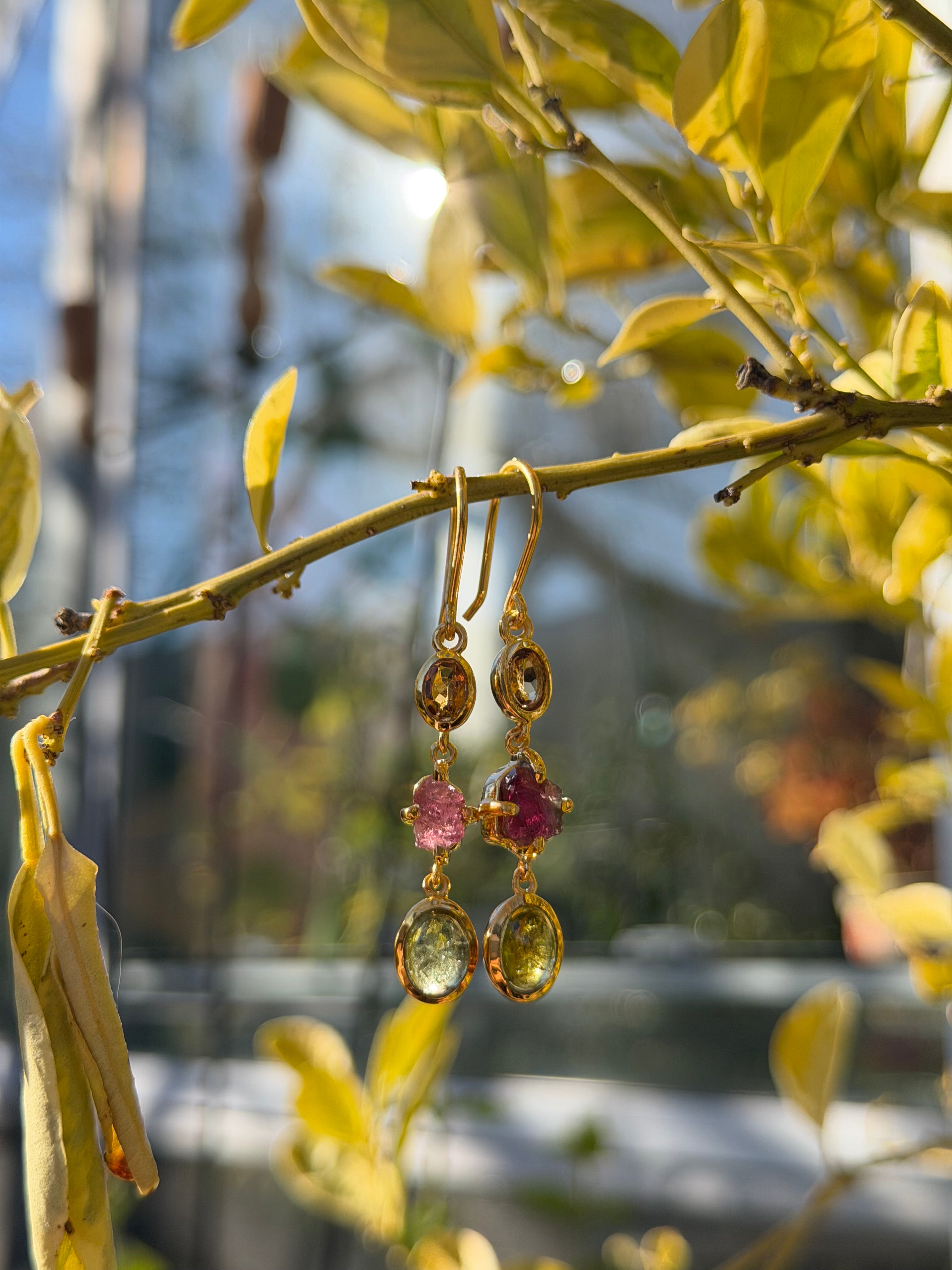 Starborn Tourmaline Dangle Earrings in Gold Micron