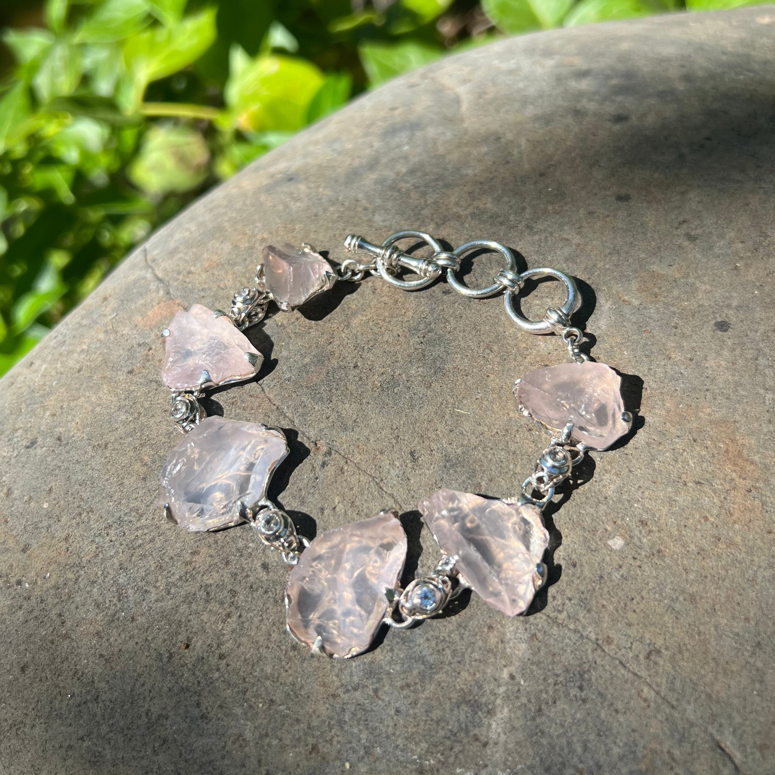 Starborn Rough Rose Quartz Bracelet in Sterling Silver