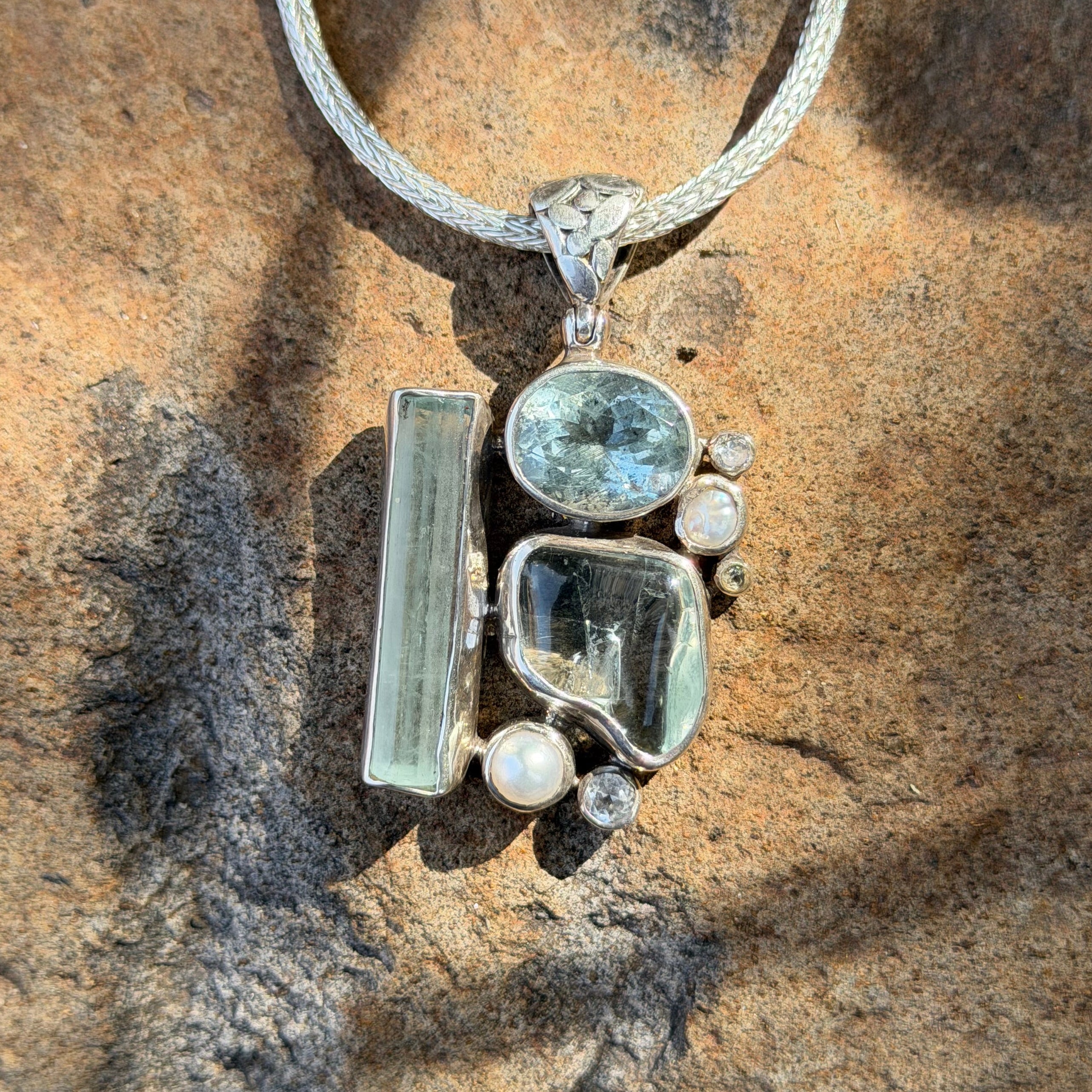 Starborn Aquamarine Multistone Pendant in Sterling Silver