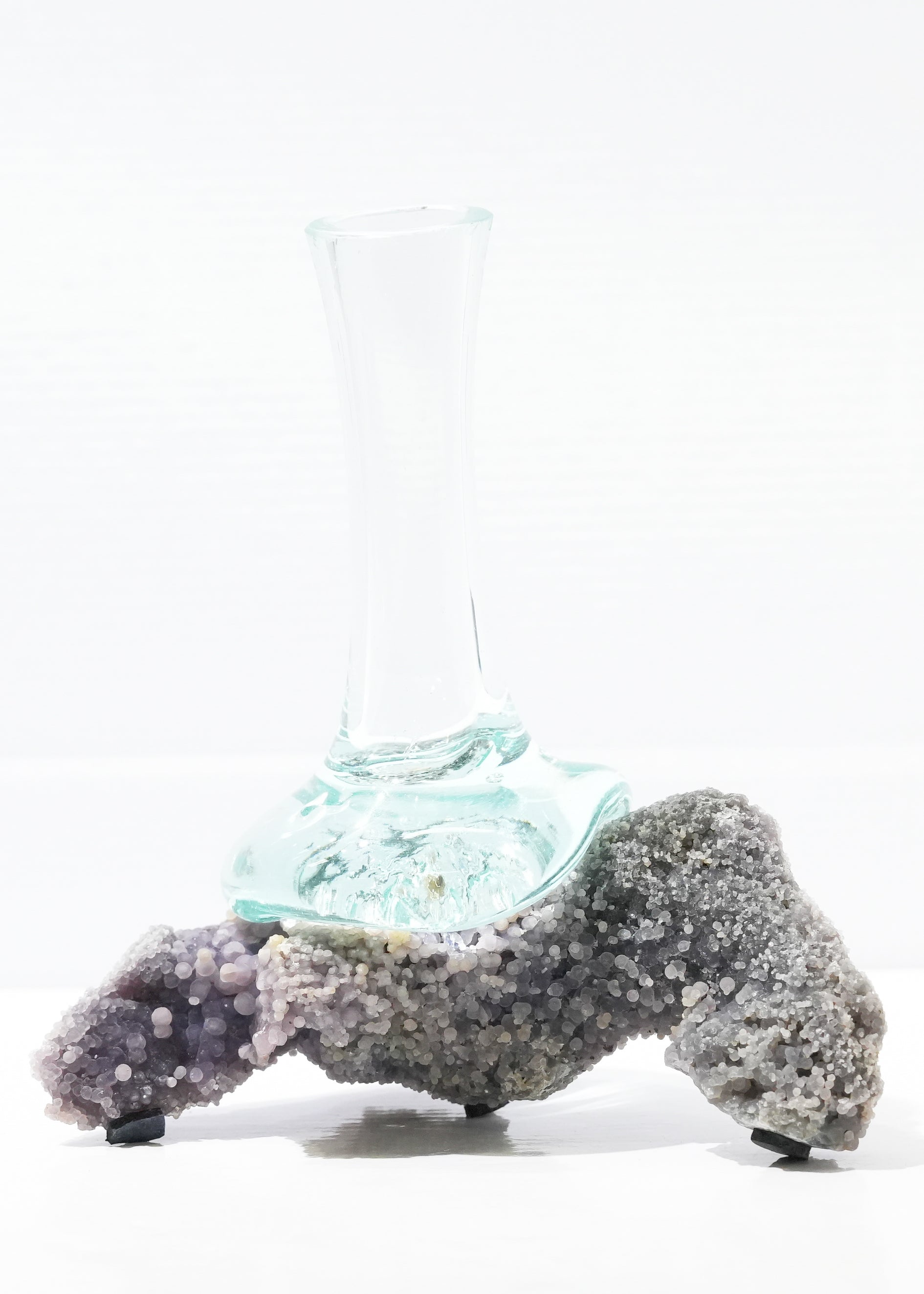 Starborn Handblown Molten Glass Vase Display on Grape Chalcedony