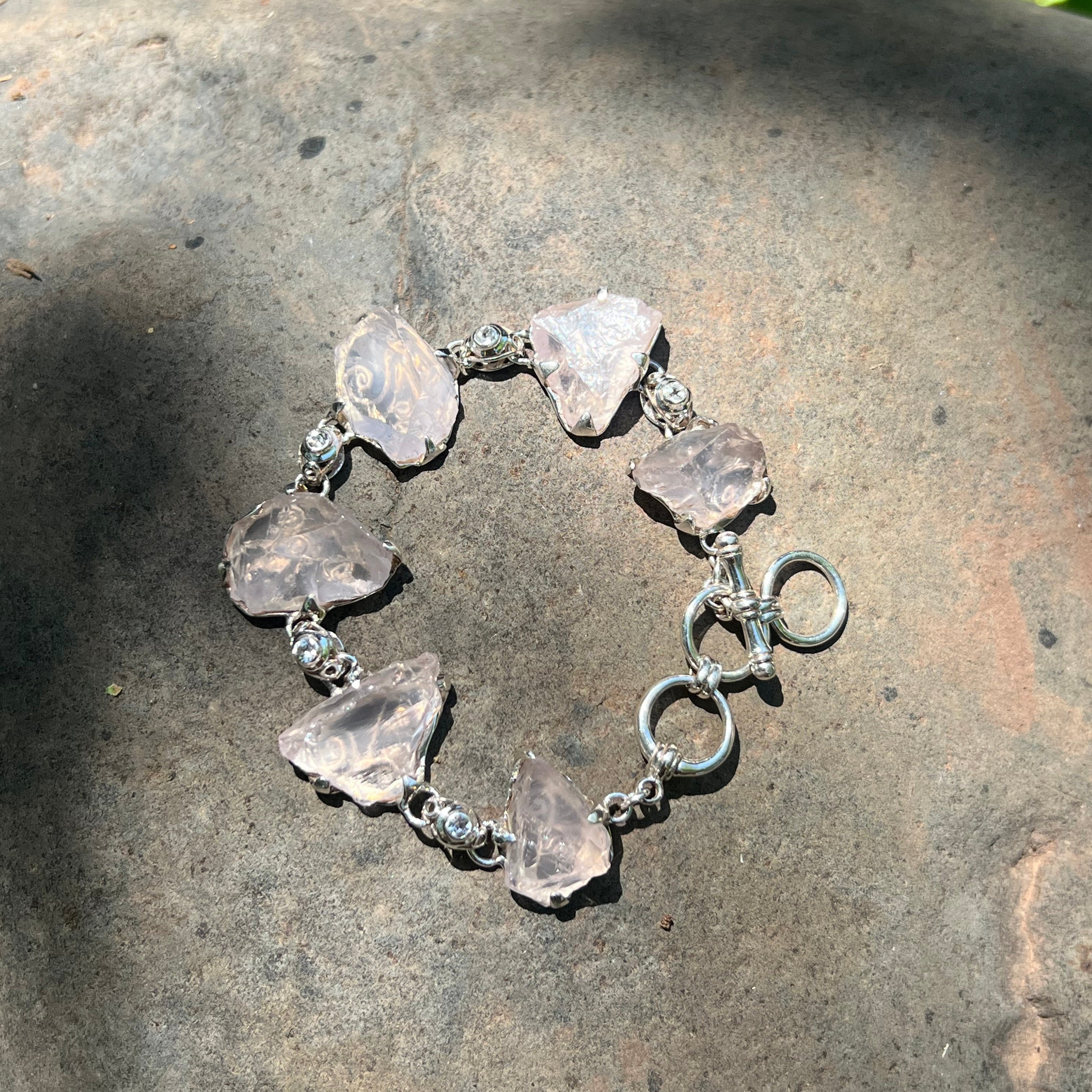 Starborn Rough Rose Quartz Bracelet in Sterling Silver