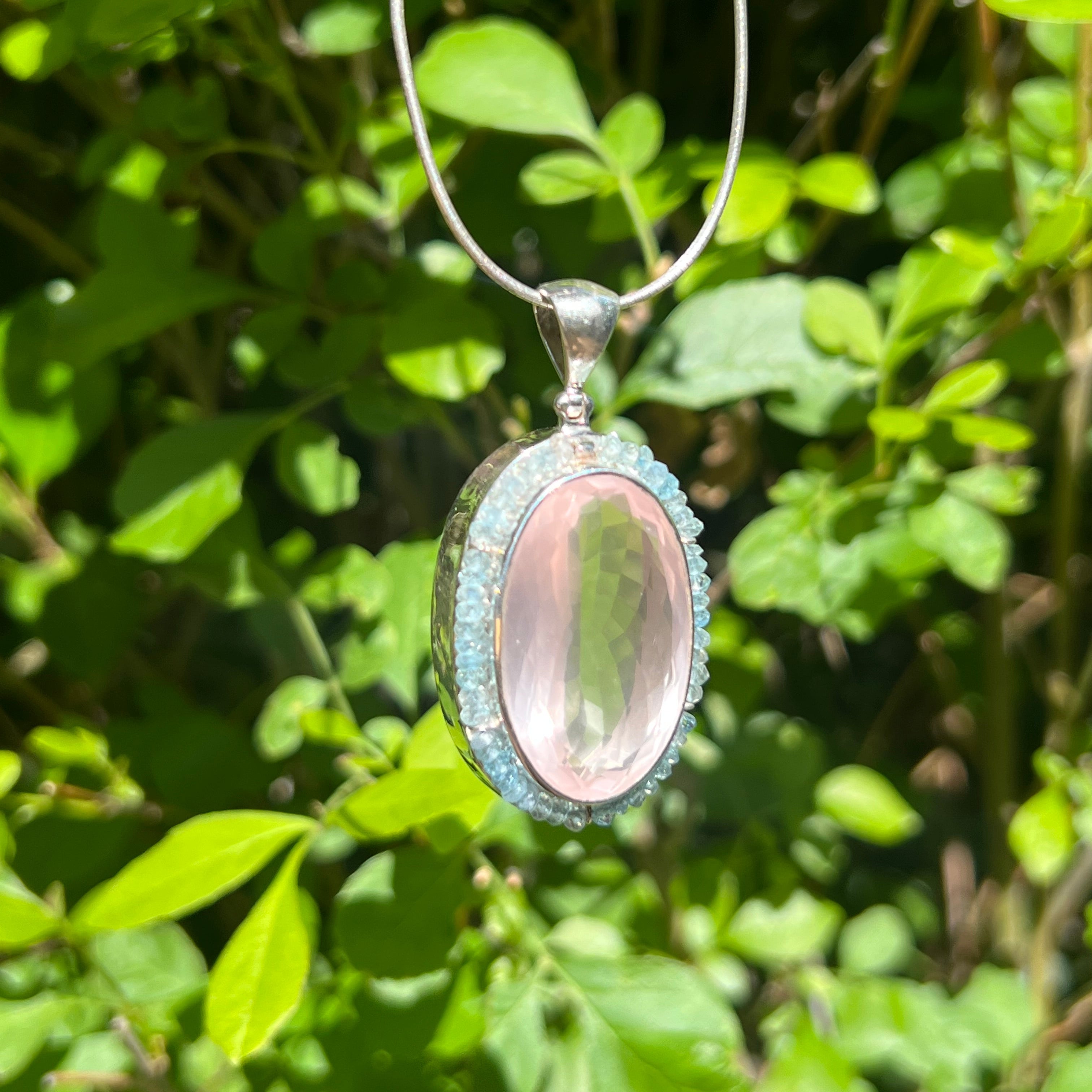 Starborn Rose Quartz Pendant with Aquamarine in Sterling Silver
