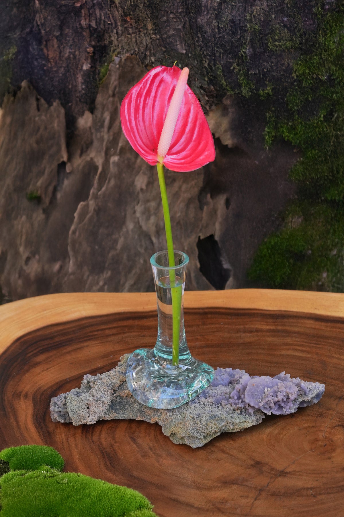 Starborn Handblown Molten Glass Vase on Grape Chalcedony
