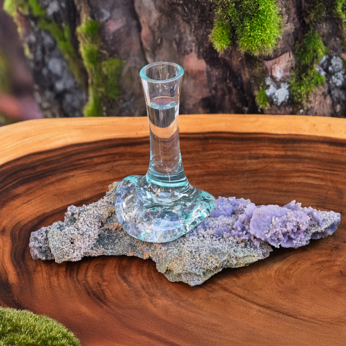 Starborn Handblown Molten Glass Vase on Grape Chalcedony