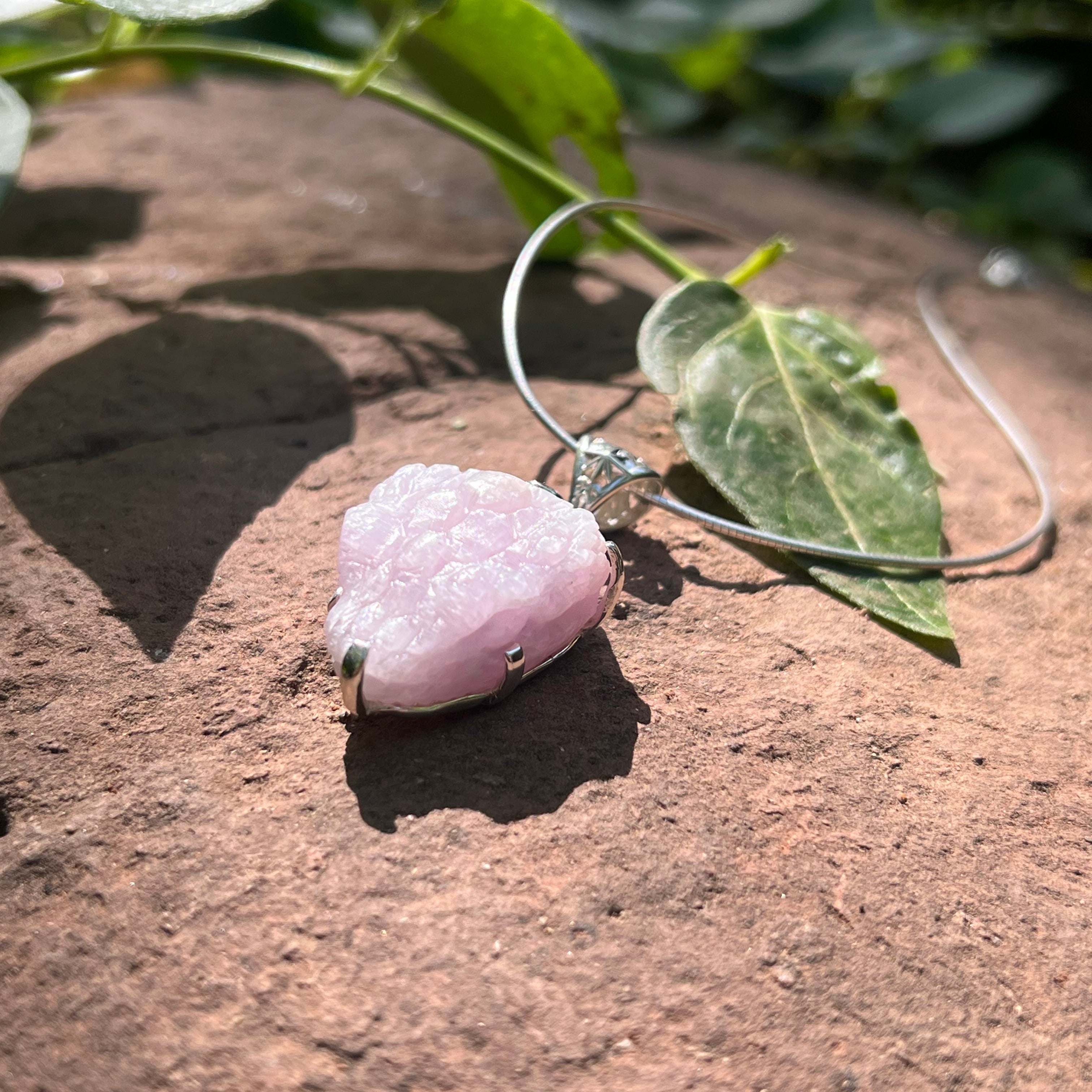 Starborn Carved Kunzite Snake Head Pendant in Sterling Silver