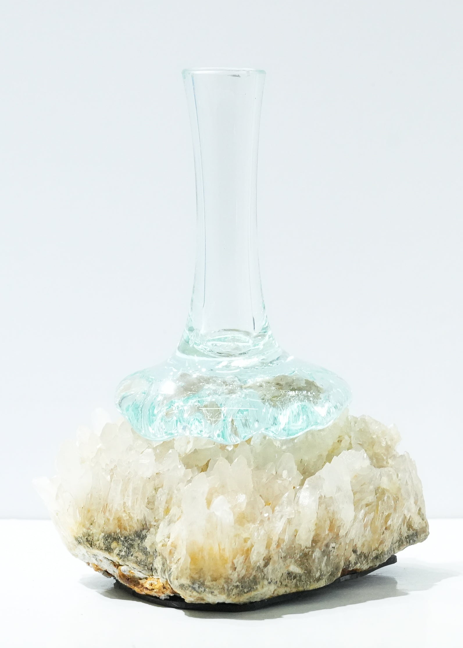 Starborn Handblown Molten Glass Vase on Quartz Crystal