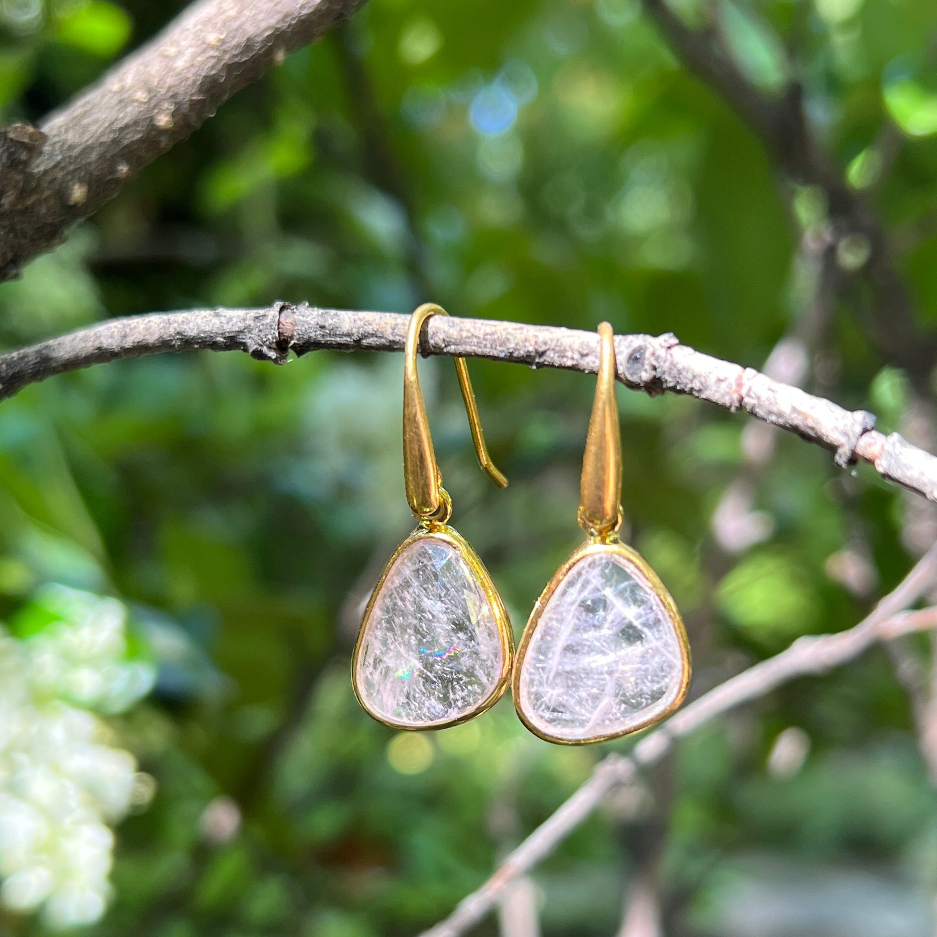 Starborn Morganite Dangle Earrings in Gold Micron Plated Sterling Silver
