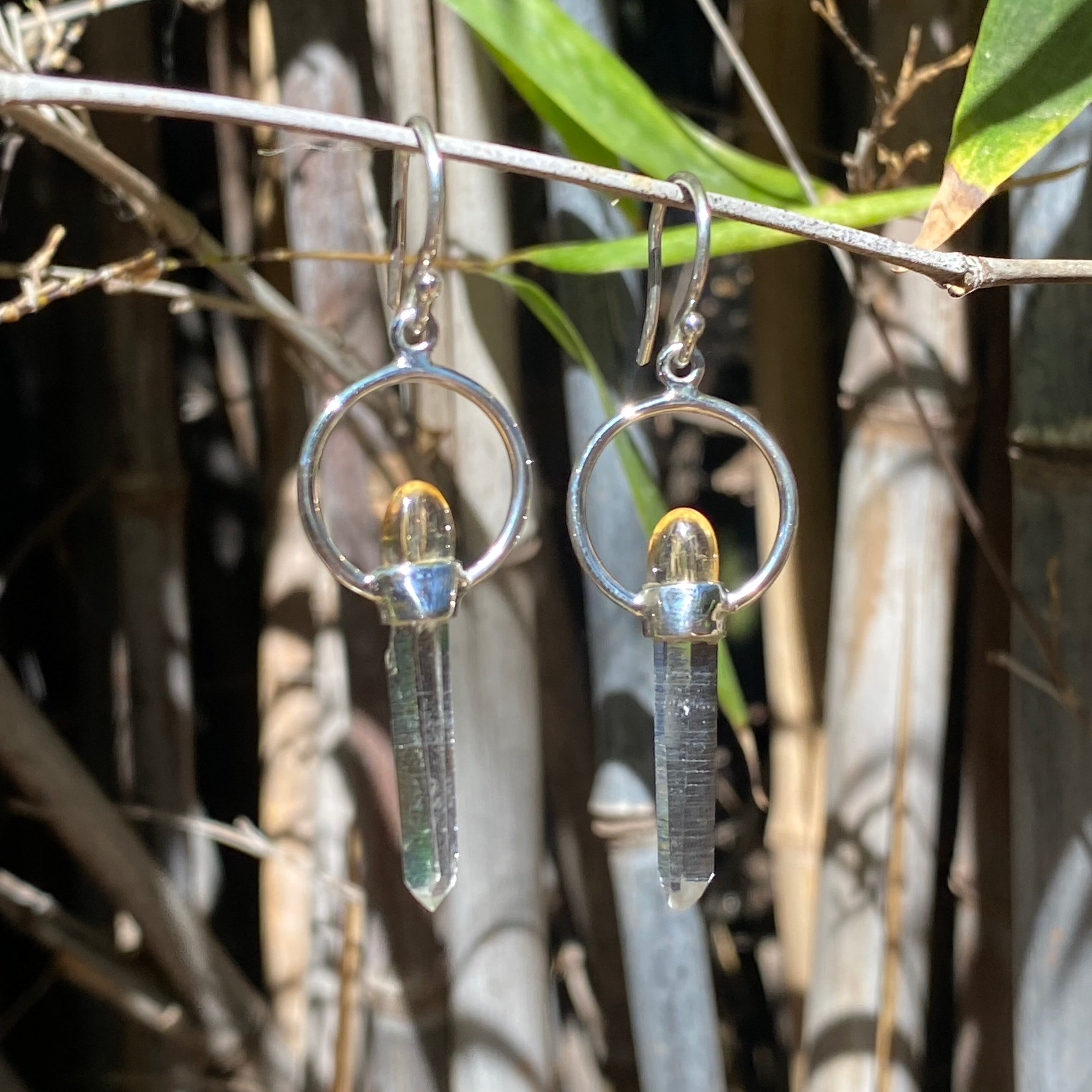 Starborn Quartz and Citrine Horseshoe Dangle Earrings in Sterling Silver