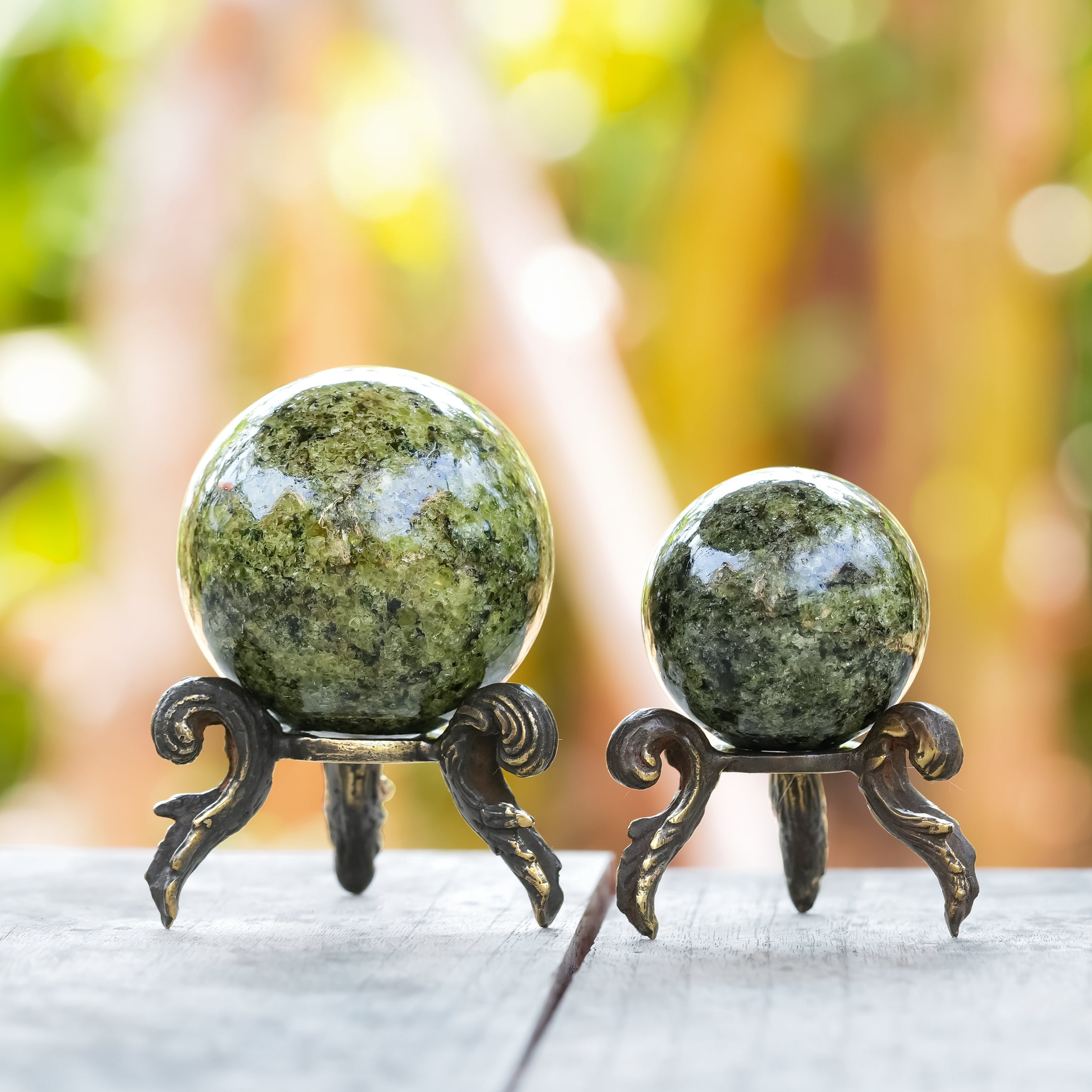 Starborn Arizona Peridot Sphere with Brass Decorative Display Stand