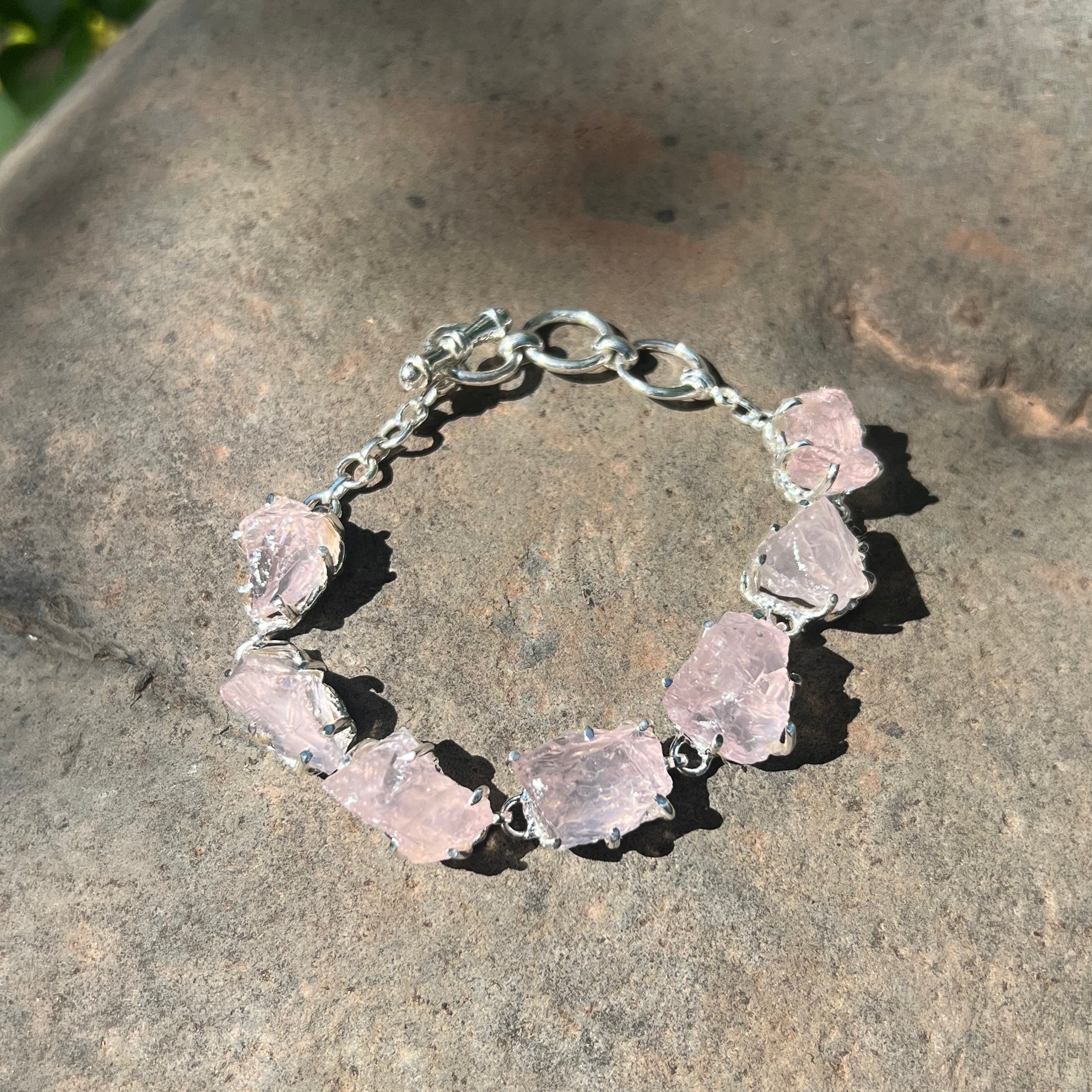 Starborn Rough Rose Quartz Bracelet in Sterling Silver