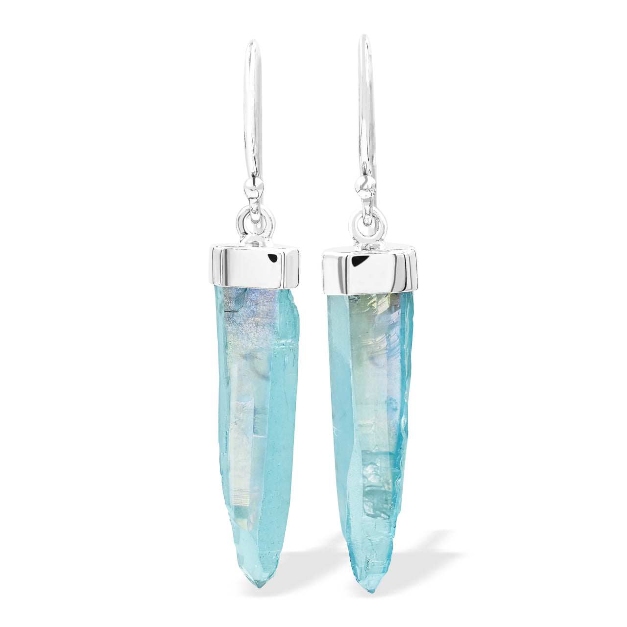 Pendientes colgantes de plata de ley con punta de cristal de cuarzo Aqua Aura de Starborn