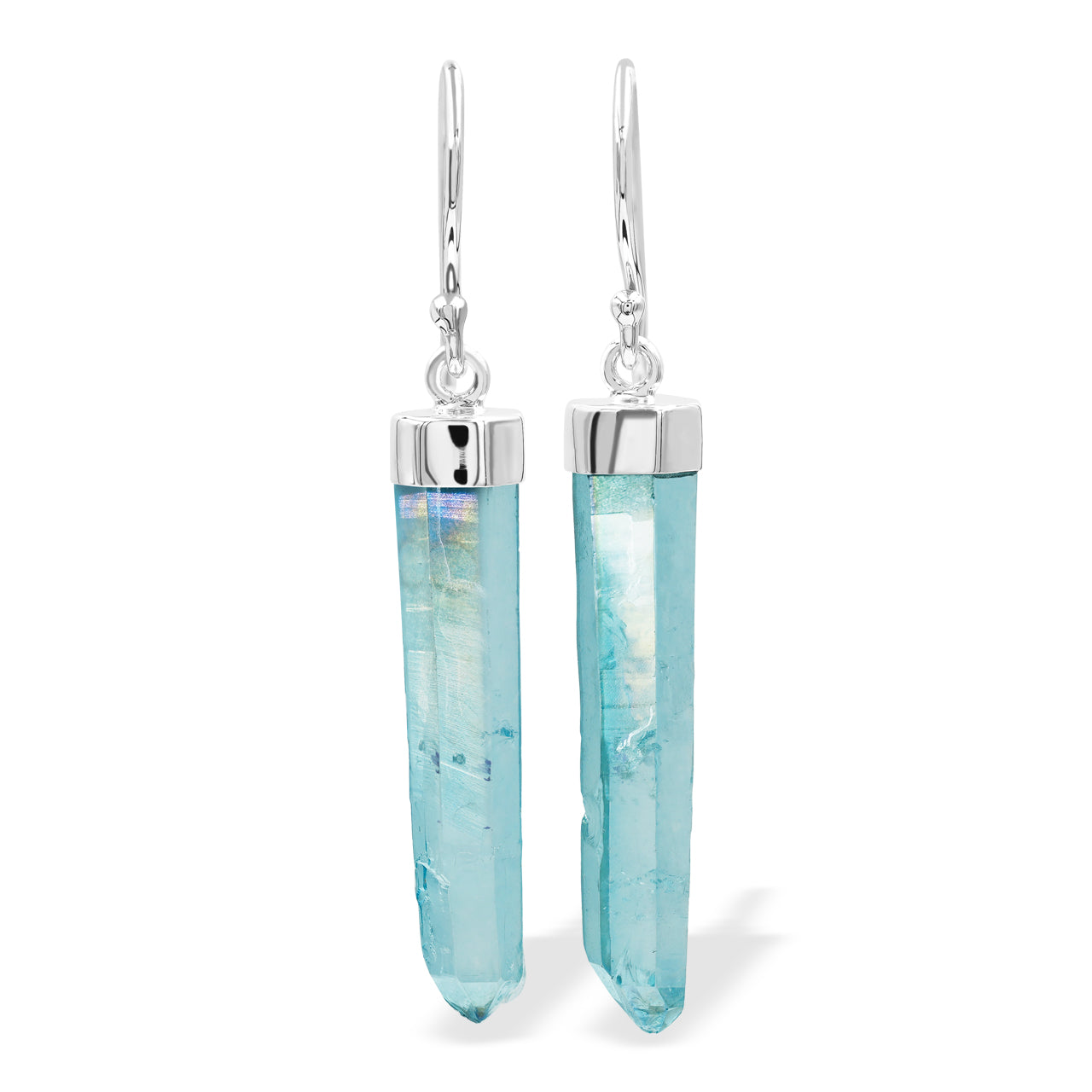 Pendientes colgantes de plata de ley con punta de cristal de cuarzo Aqua Aura de Starborn