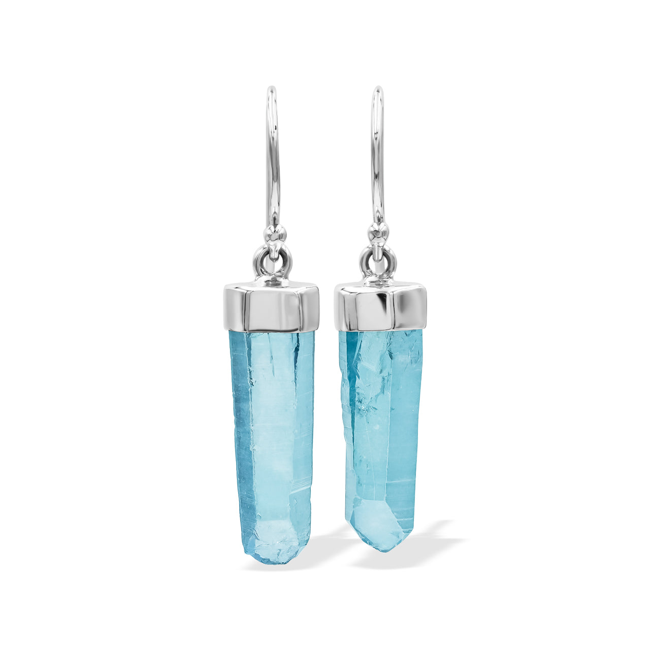 Pendientes colgantes de plata de ley con punta de cristal de cuarzo Aqua Aura de Starborn