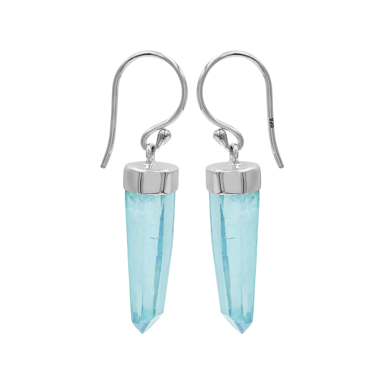 Pendientes colgantes de plata de ley con punta de cristal de cuarzo Aqua Aura de Starborn