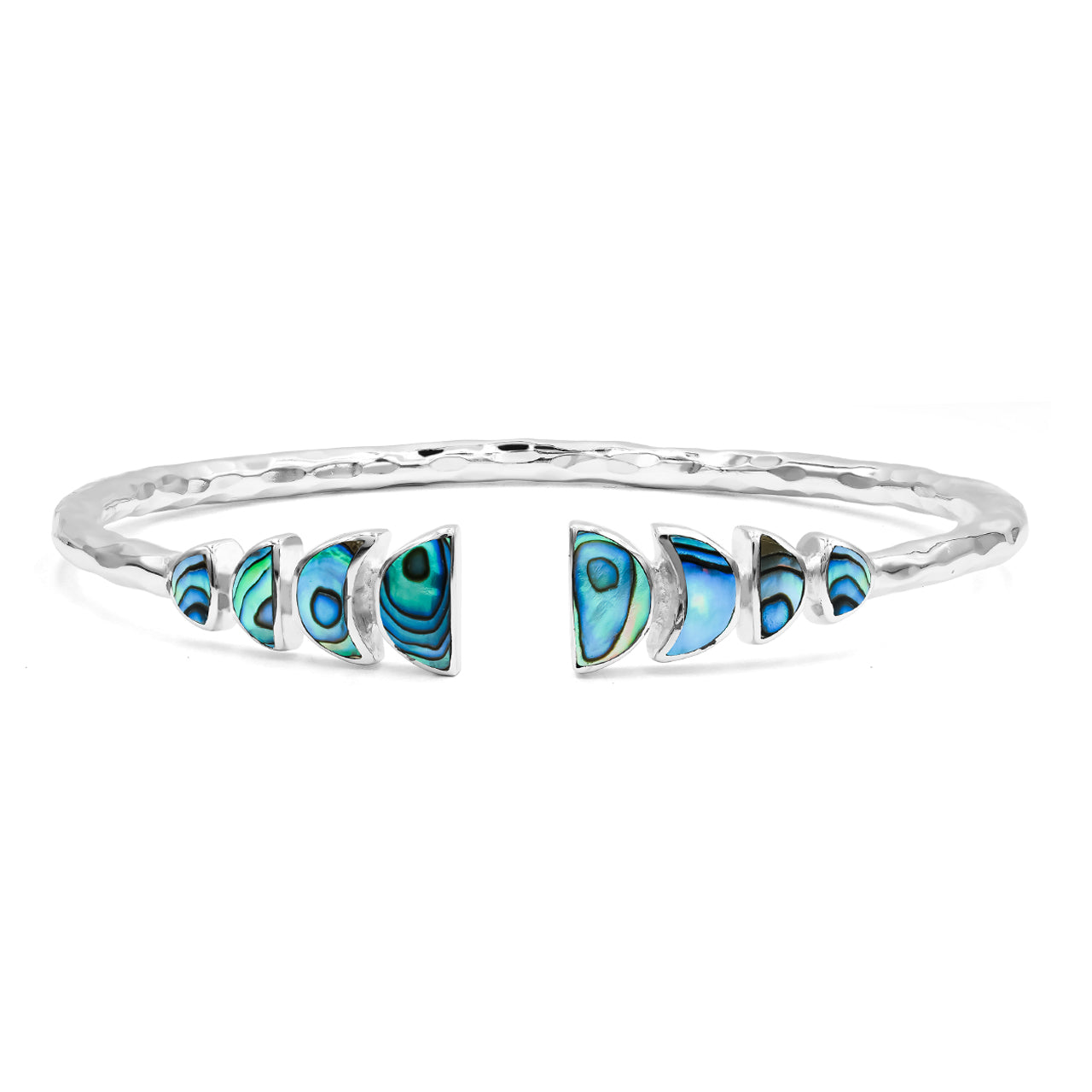 Starborn Abalone Shell with Partial Lunar Eclipse Design Open Bangle Bracelet in Sterling Silver