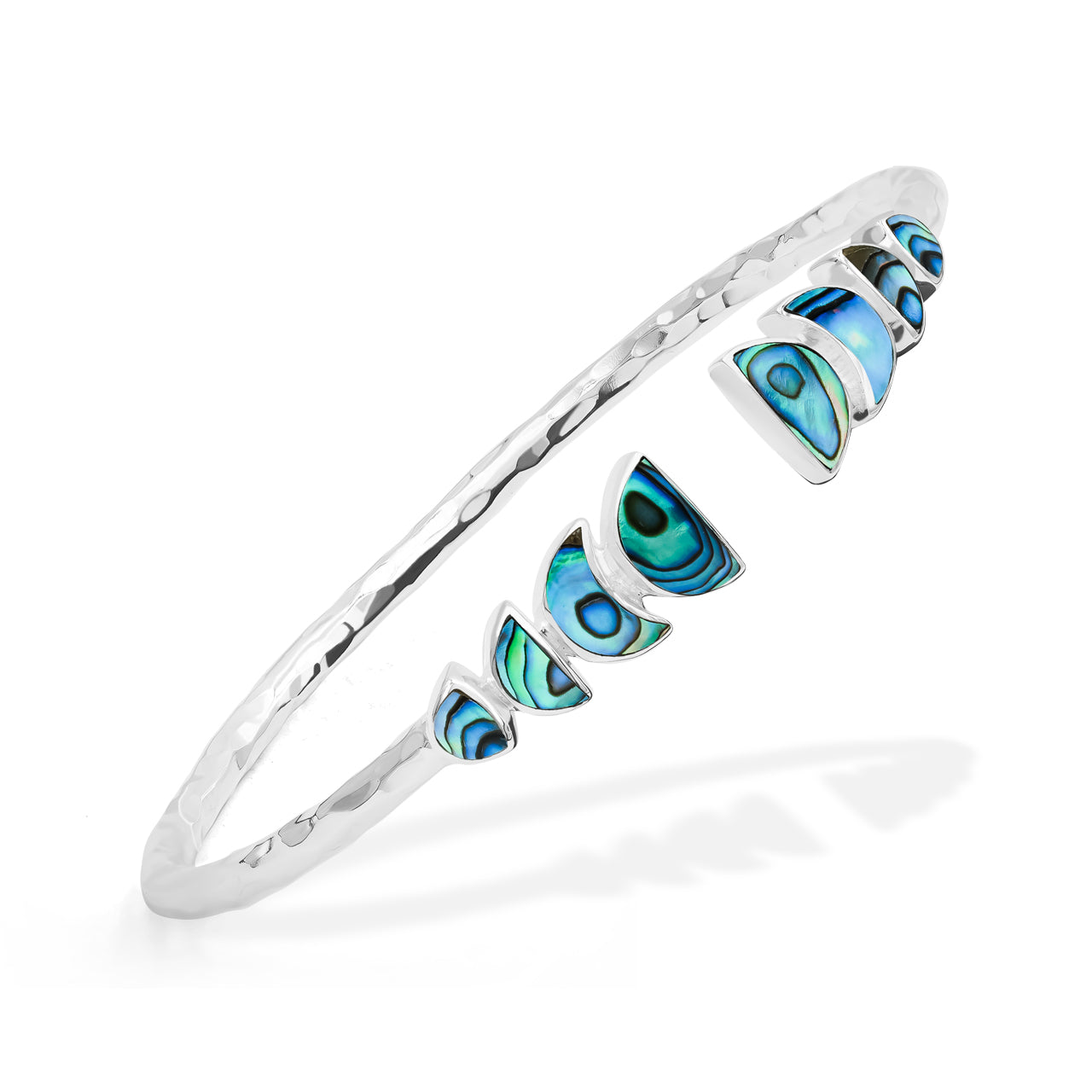 Starborn Abalone Shell with Partial Lunar Eclipse Design Open Bangle Bracelet in Sterling Silver