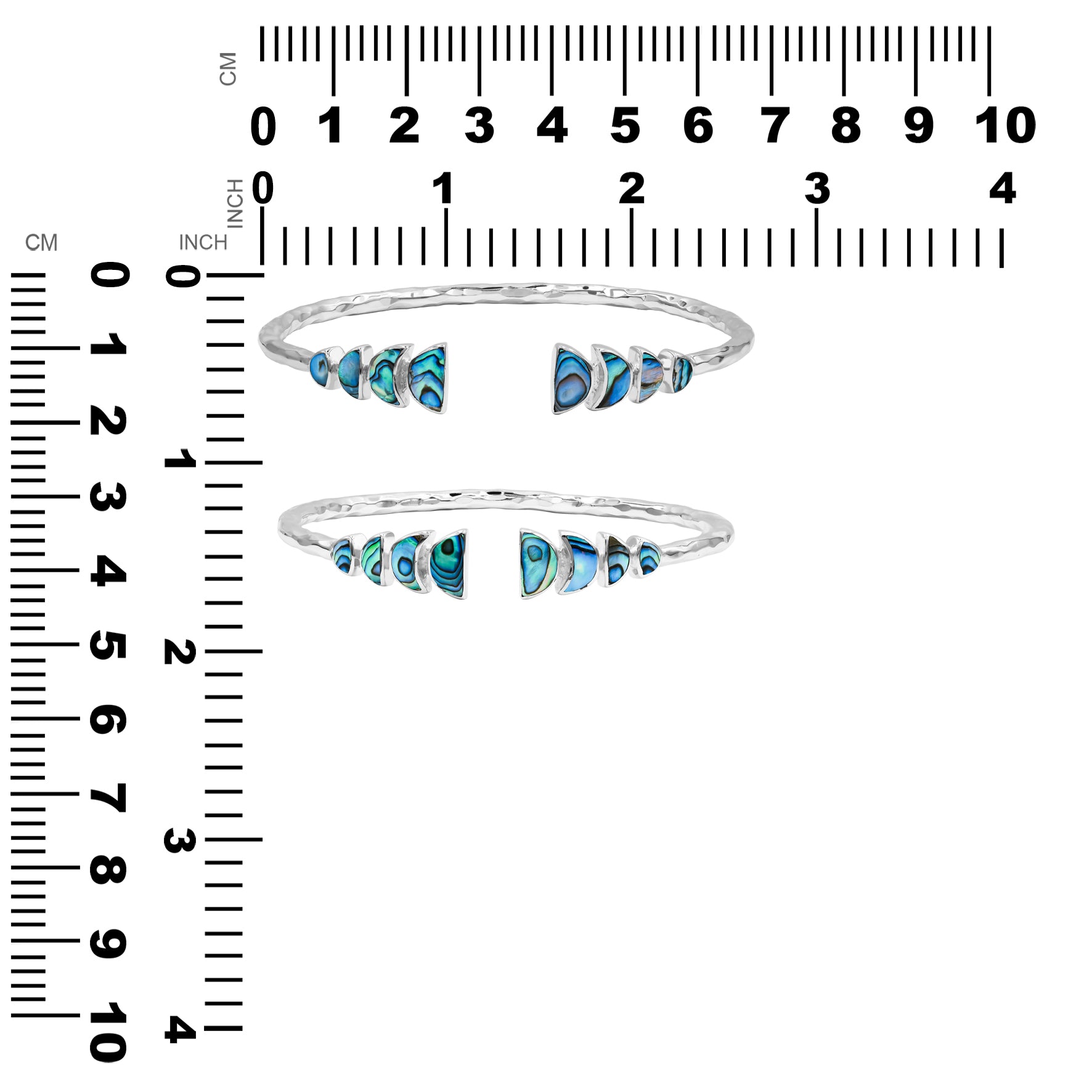 Starborn Abalone Shell with Partial Lunar Eclipse Design Open Bangle Bracelet in Sterling Silver