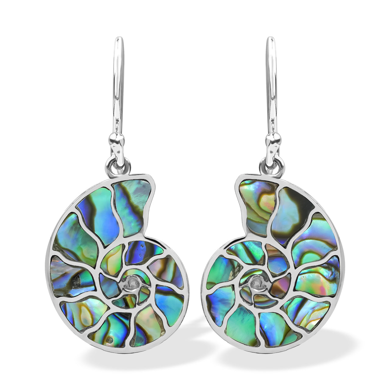 Starborn Nautilus Ammonite with Abalone Shell Inlay Earring in Sterling Silver