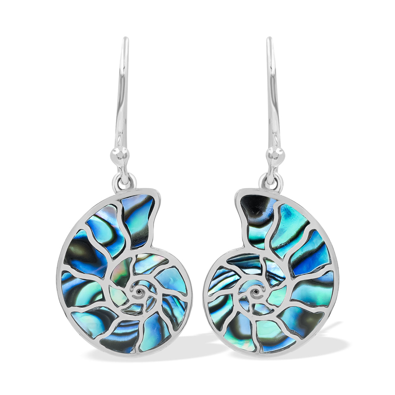 Starborn Nautilus Ammonite with Abalone Shell Inlay Earring in Sterling Silver