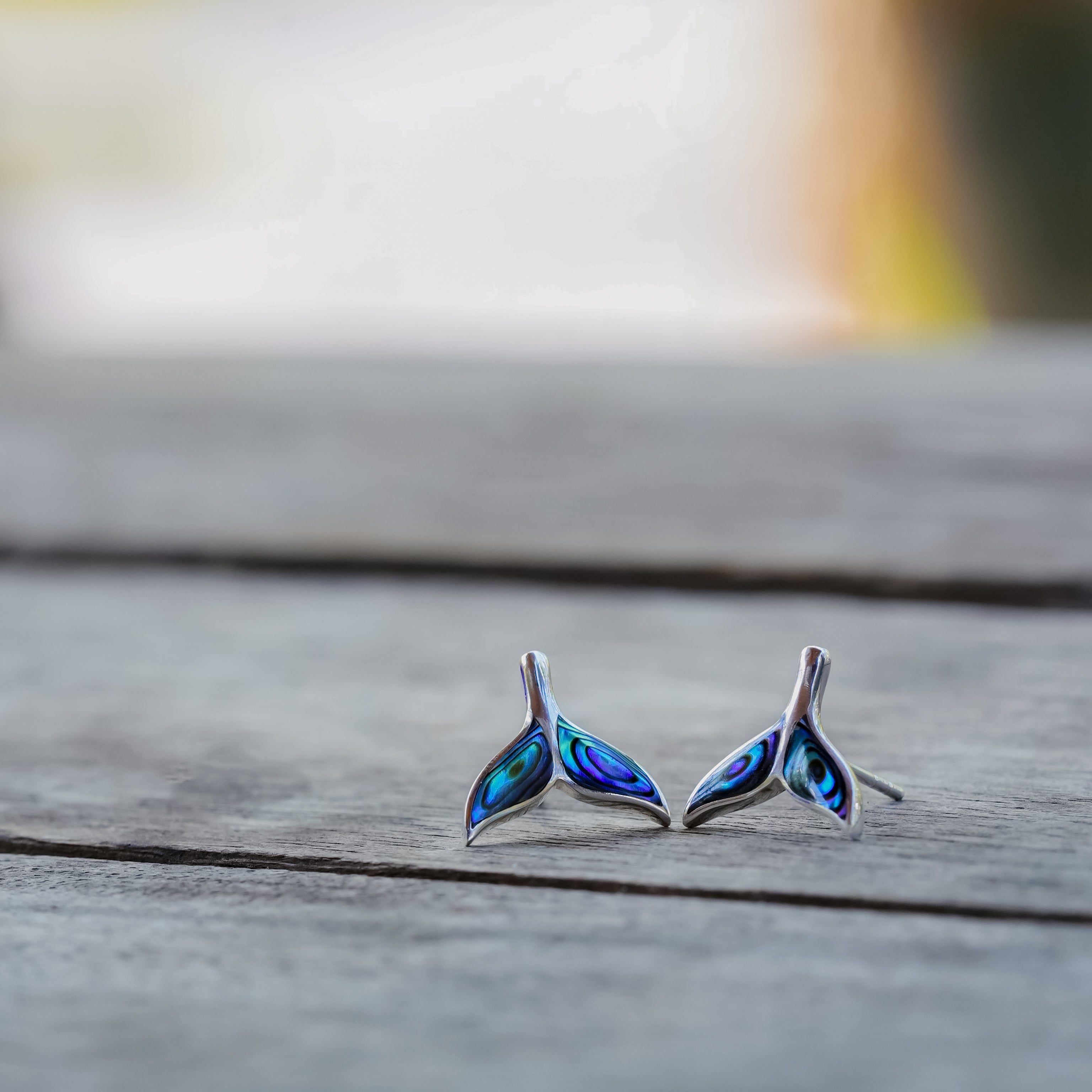 Starborn Abalone Shell Inlay Whale Tail Post Earrings in Sterling Silver