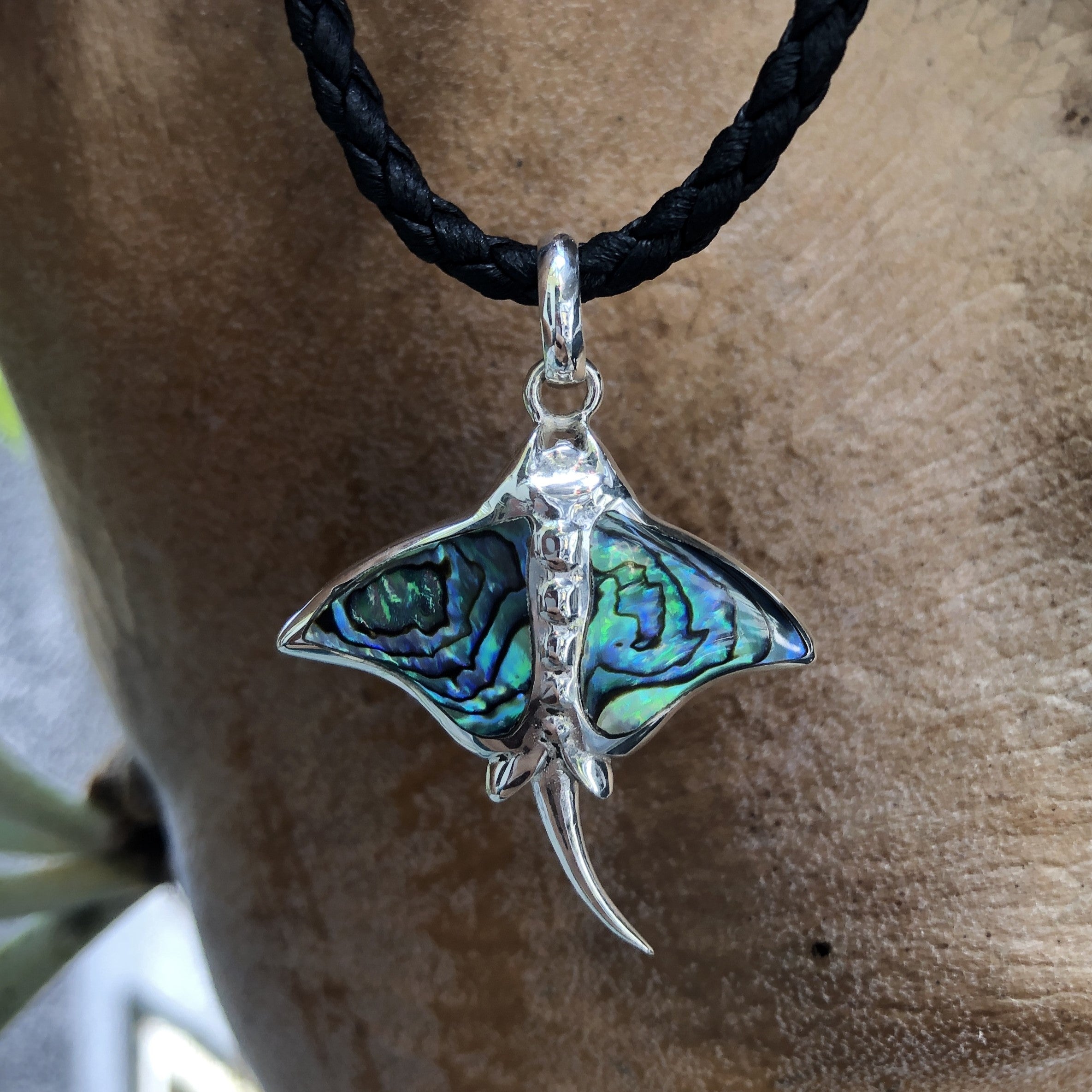 Starborn Manta Ray Abalone Shell Pendant in Sterling Silver