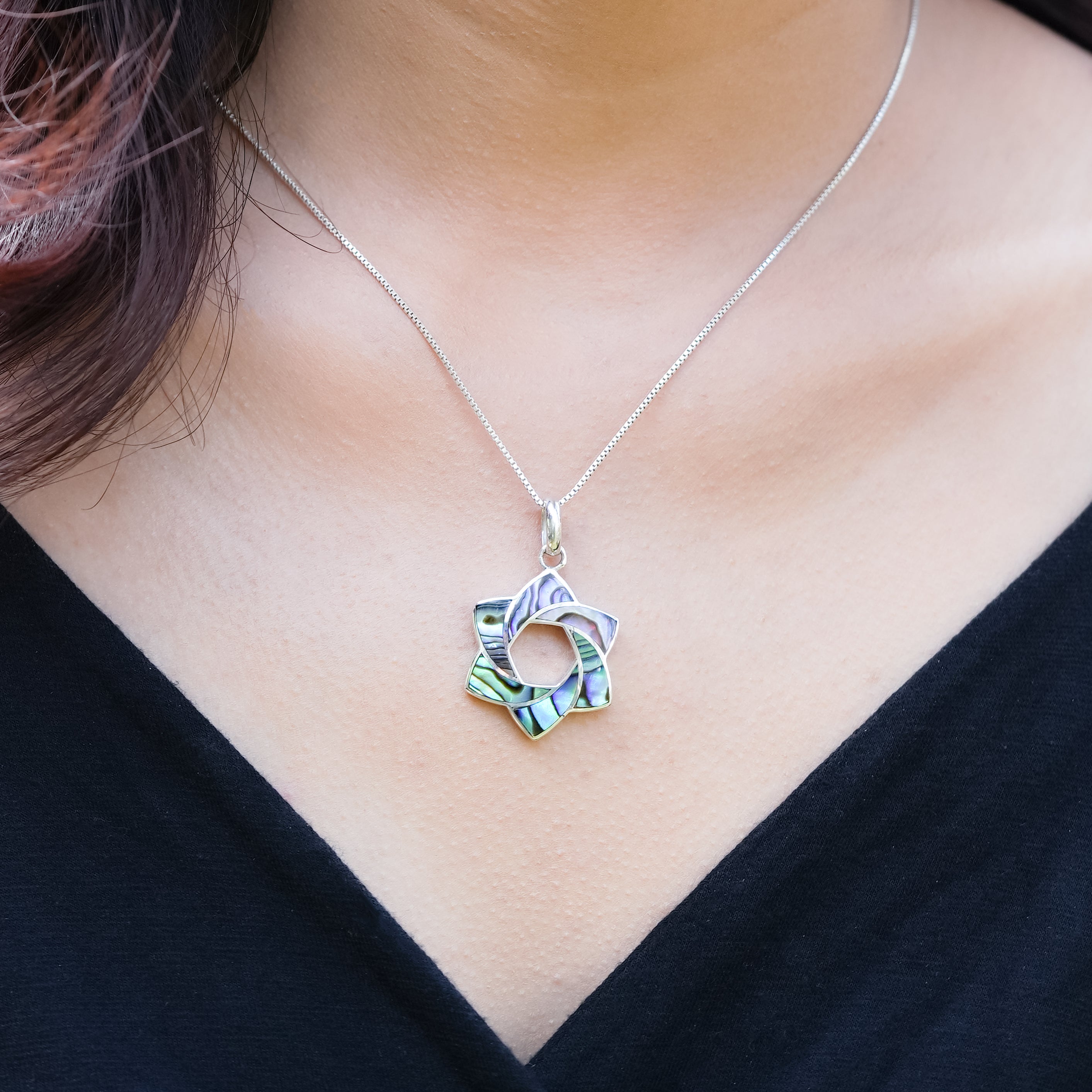 Starborn Abalone Shell 6-Point Knot Pendant in Sterling Silver