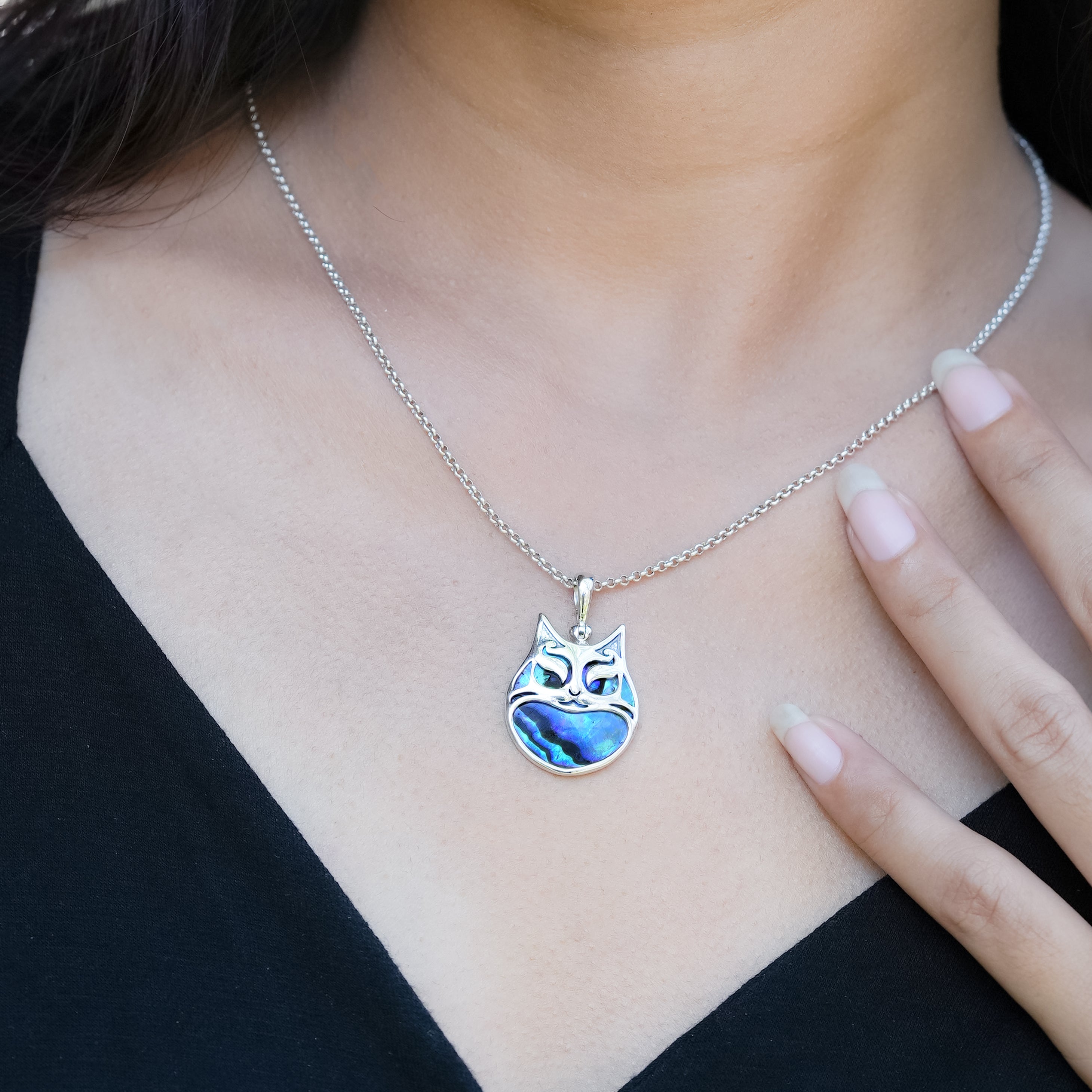 Starborn Gemstones within Cat Mask Pendant in Sterling Silver