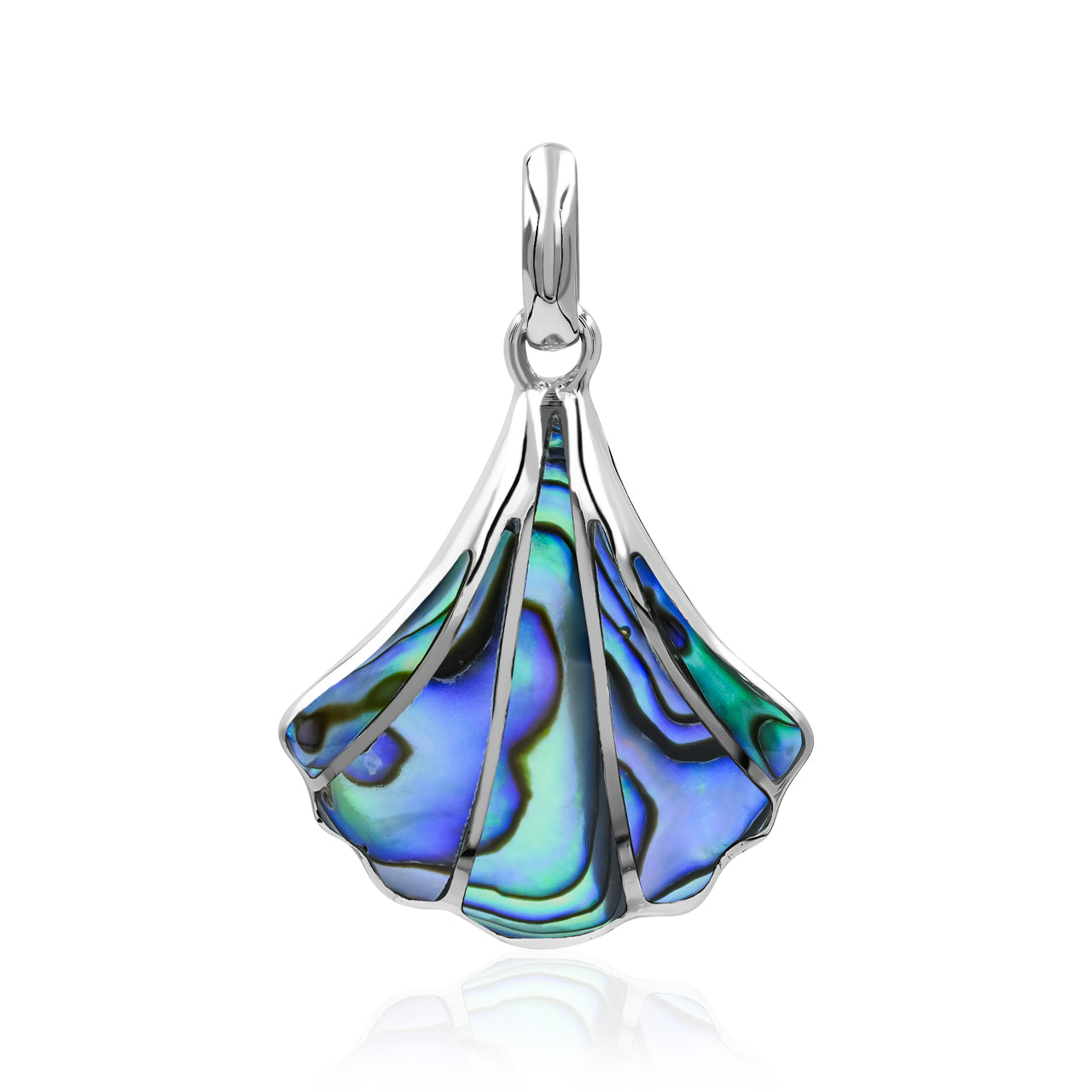 Hermoso colgante de concha de mar con incrustaciones de ammolita de Starborn en plata de ley