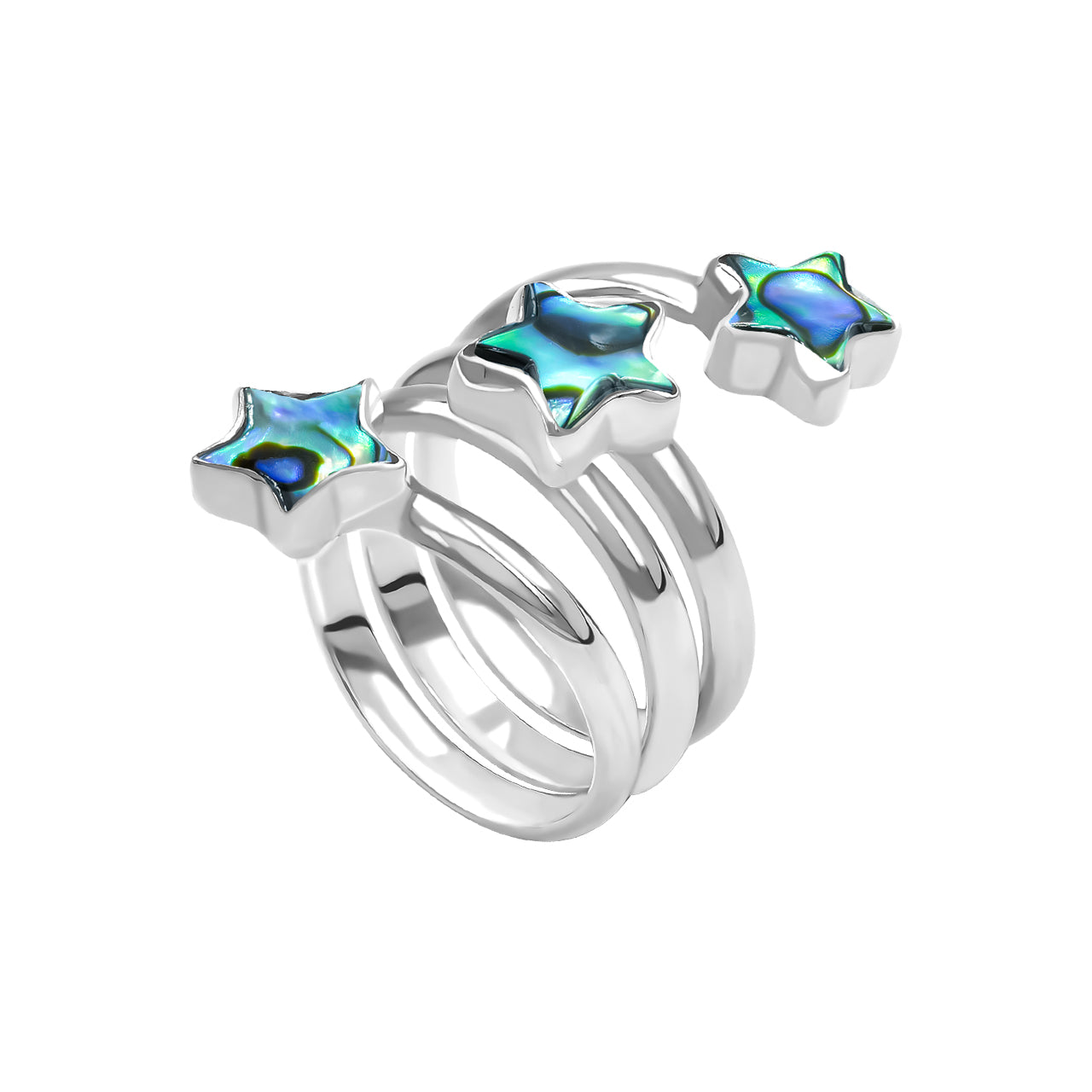 Abalone Shell 3 Stars Spiral Ring