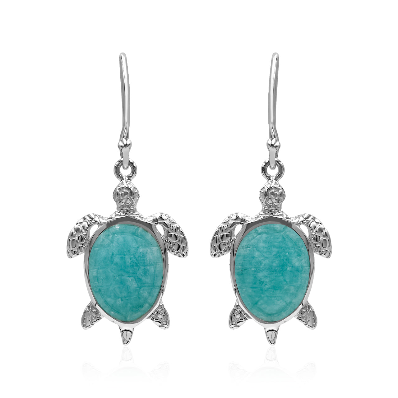 Starborn Handcarved Amazonite Turtle Earring in Sterling Silver