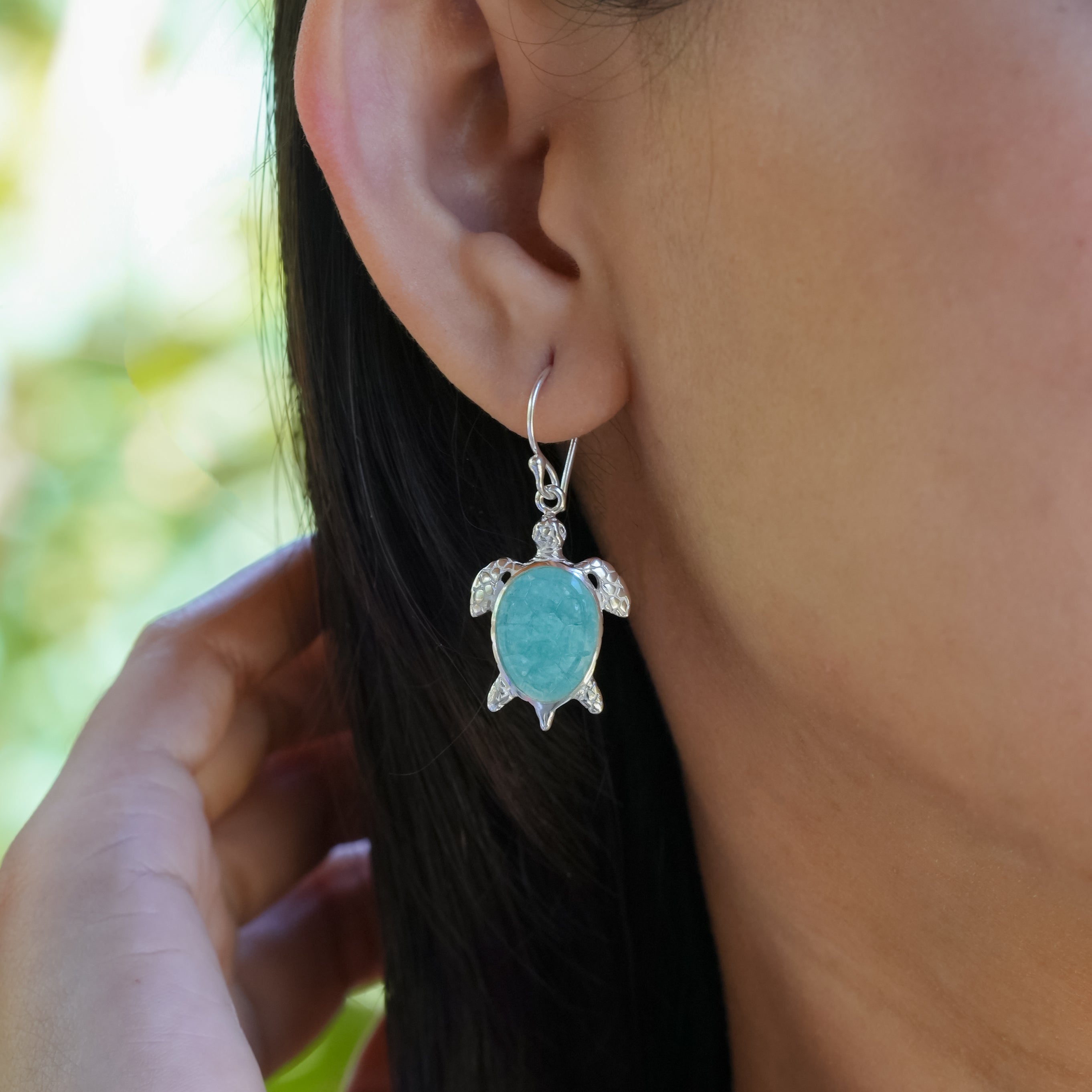 Starborn Handcarved Amazonite Turtle Earring in Sterling Silver