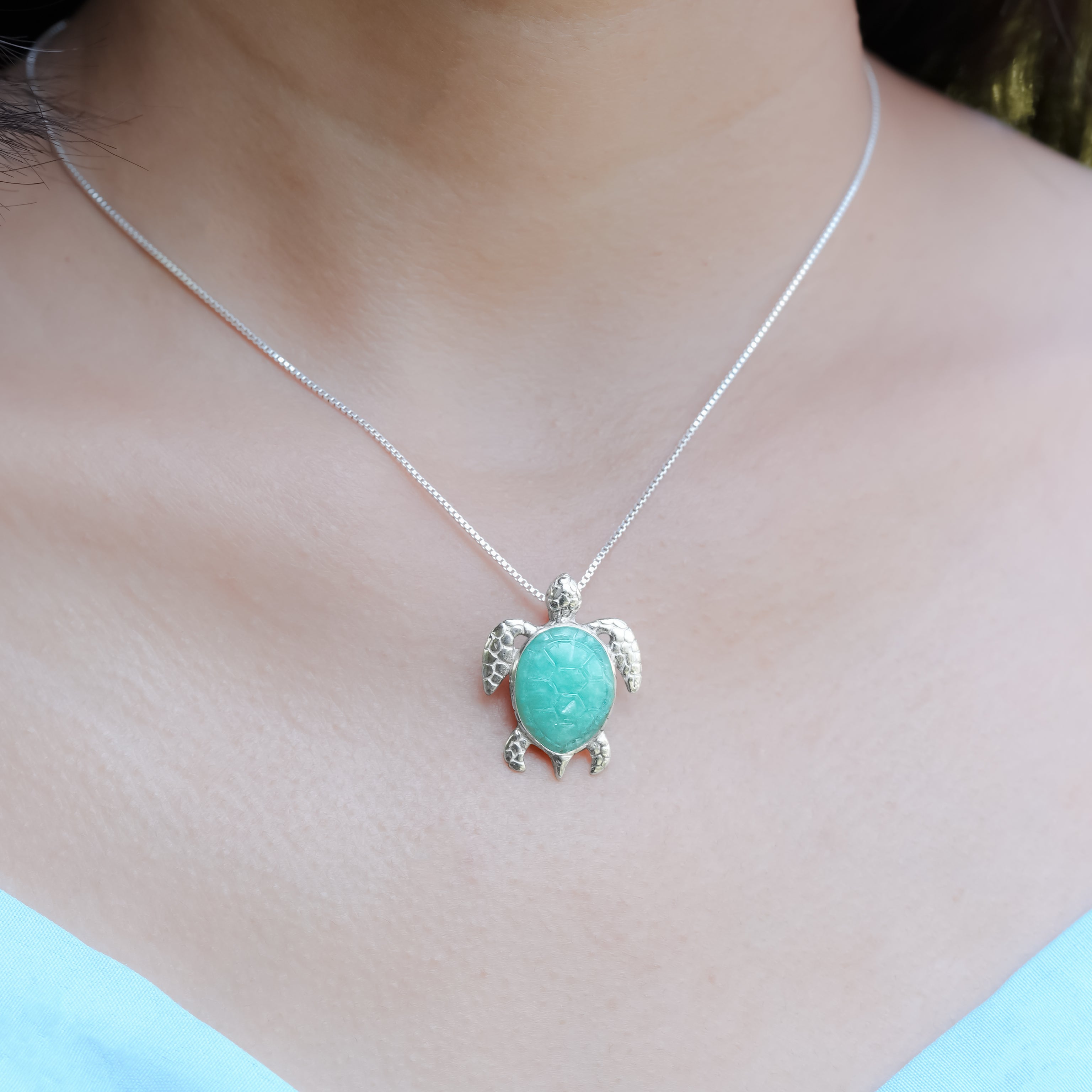 Starborn Carved Sea Turtle Pendant in Fine Sterling Silver