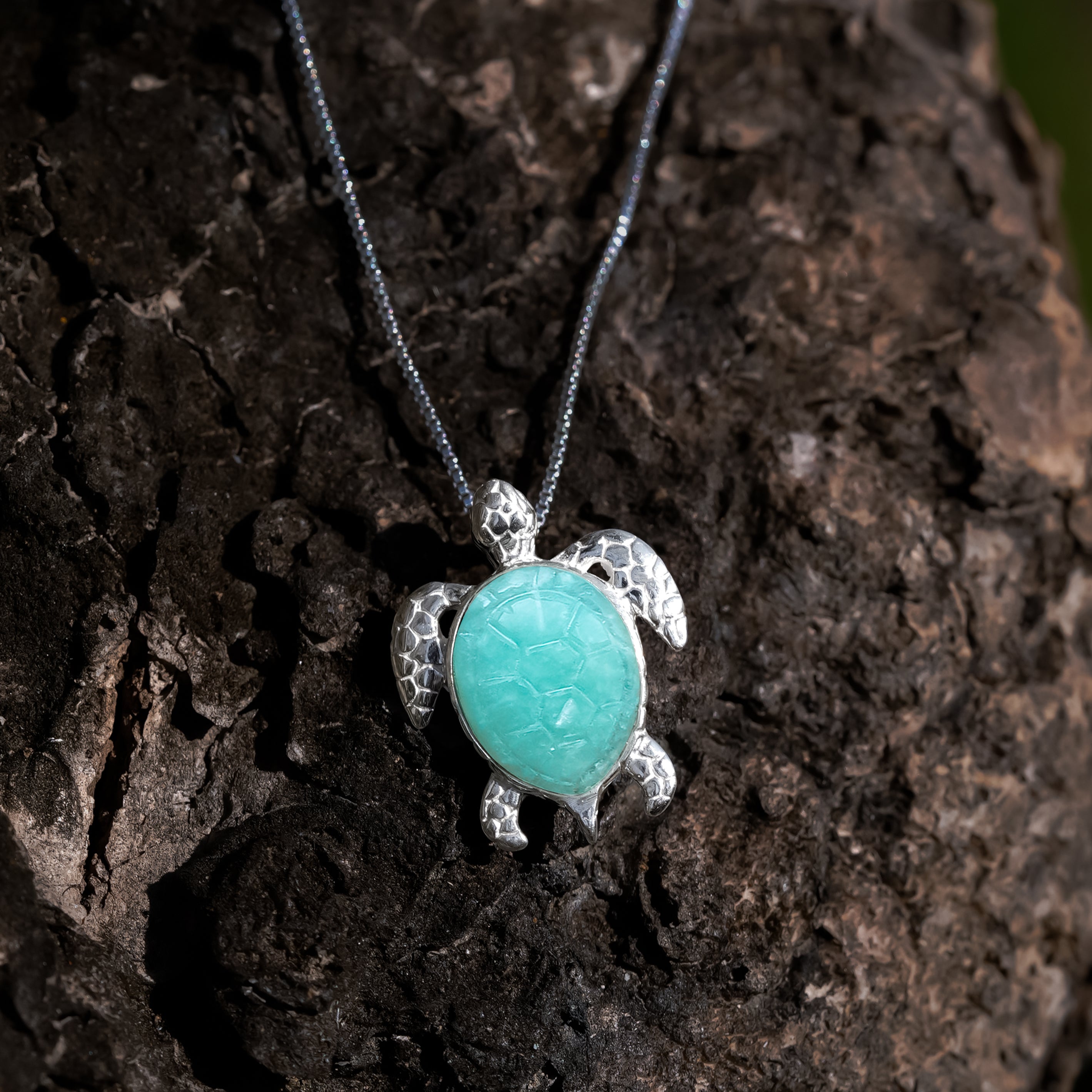 Starborn Carved Sea Turtle Pendant in Fine Sterling Silver