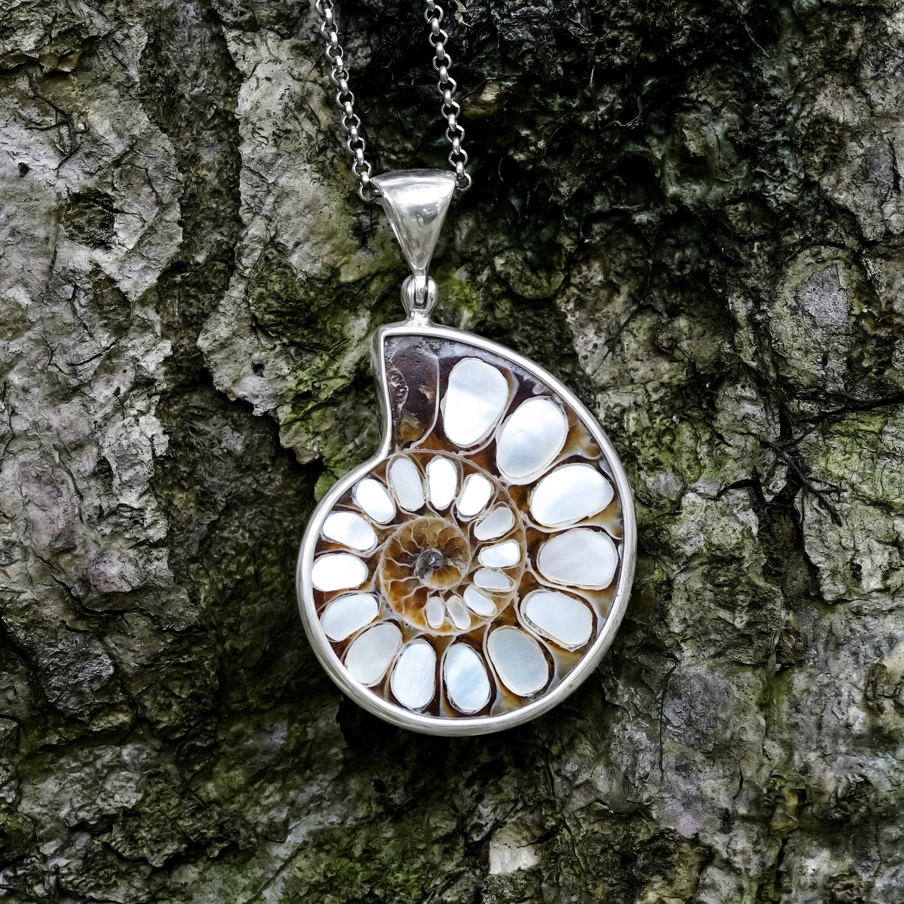 Colgante de amonita con incrustaciones de nácar Starborn en plata de ley
