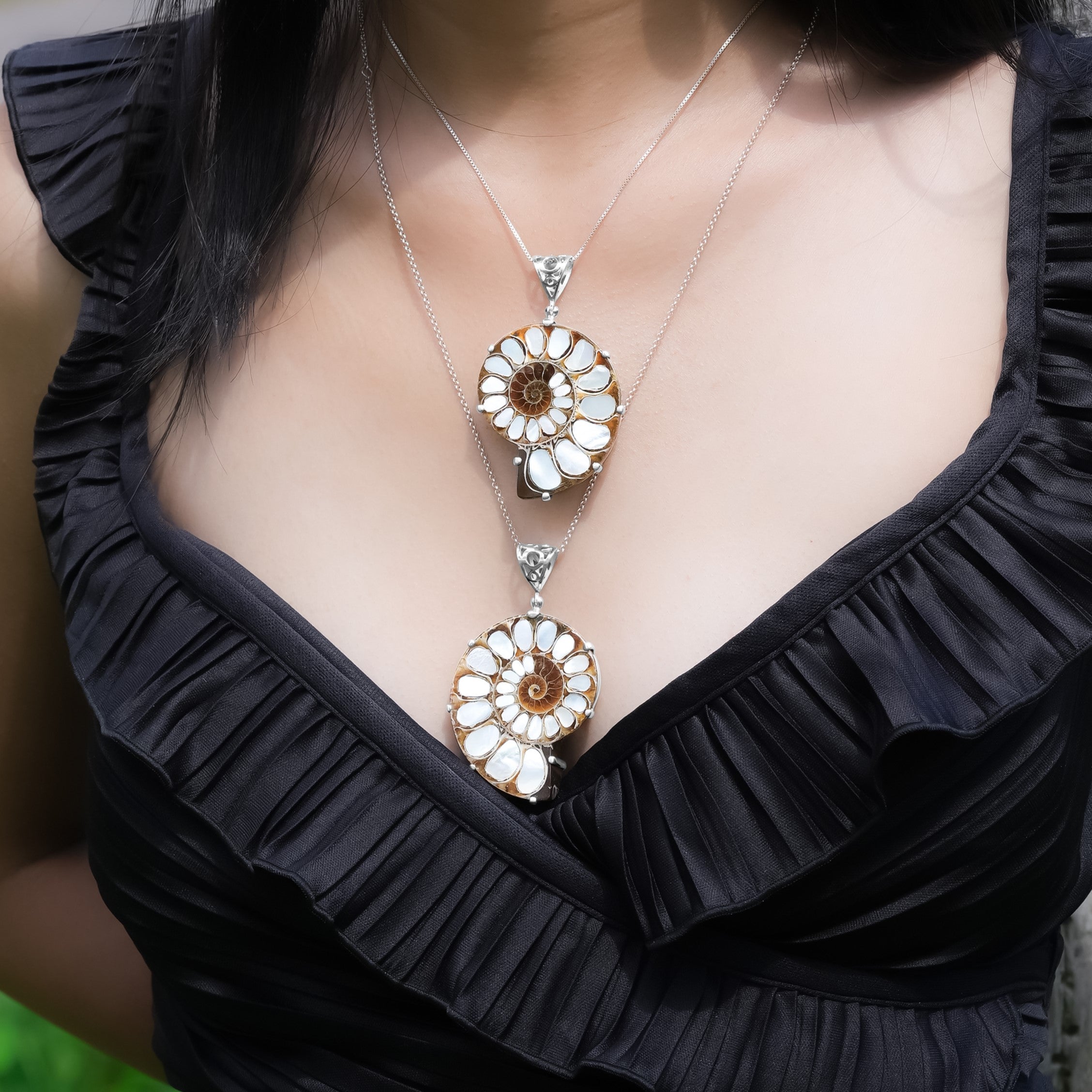 Starborn Ammonite with Mother of Pearl Inlay, Prong Set Pendant
