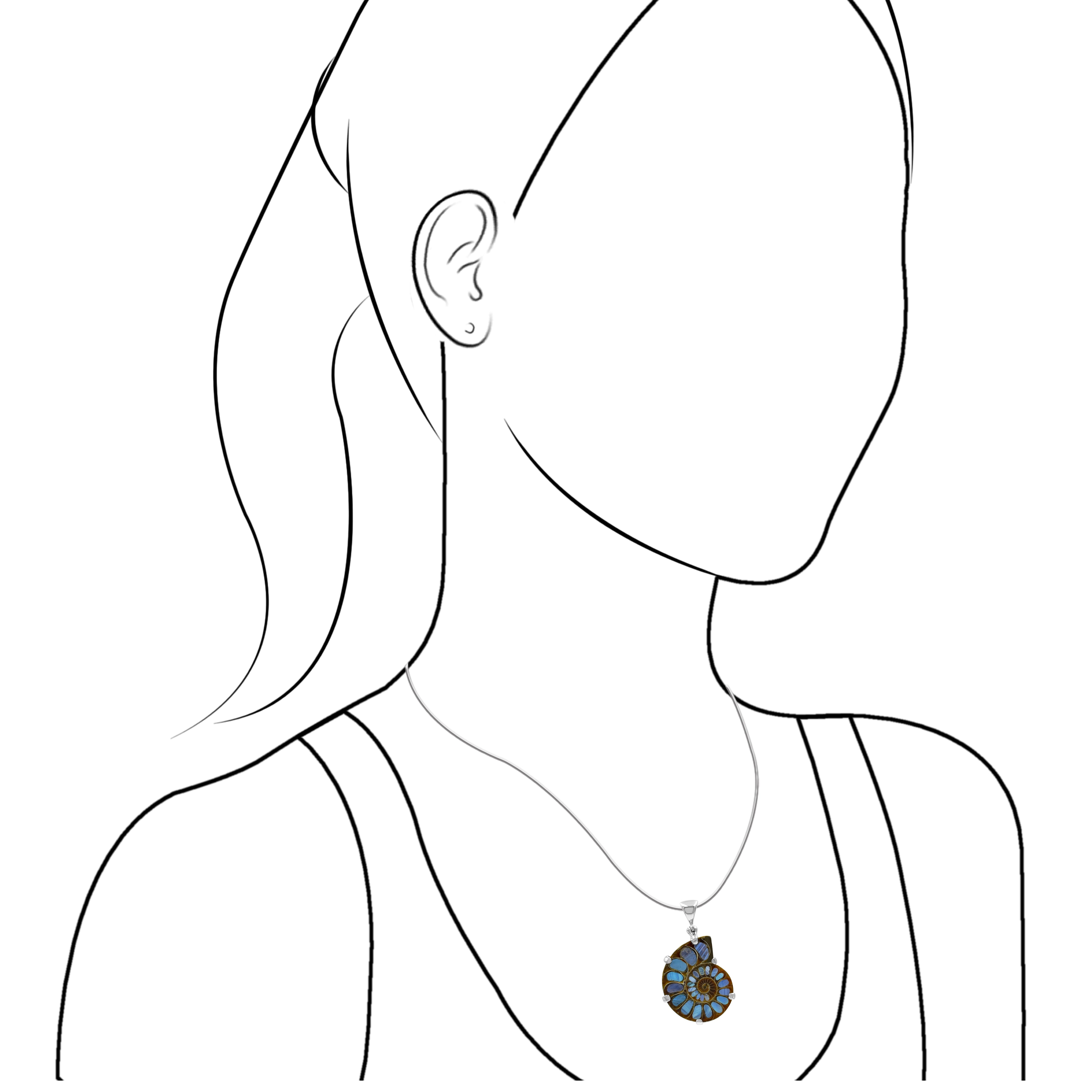 Starborn Ammonite with Swedish Medieval Ore Glass Inlay Bezel Style Pendant in Sterling Silver