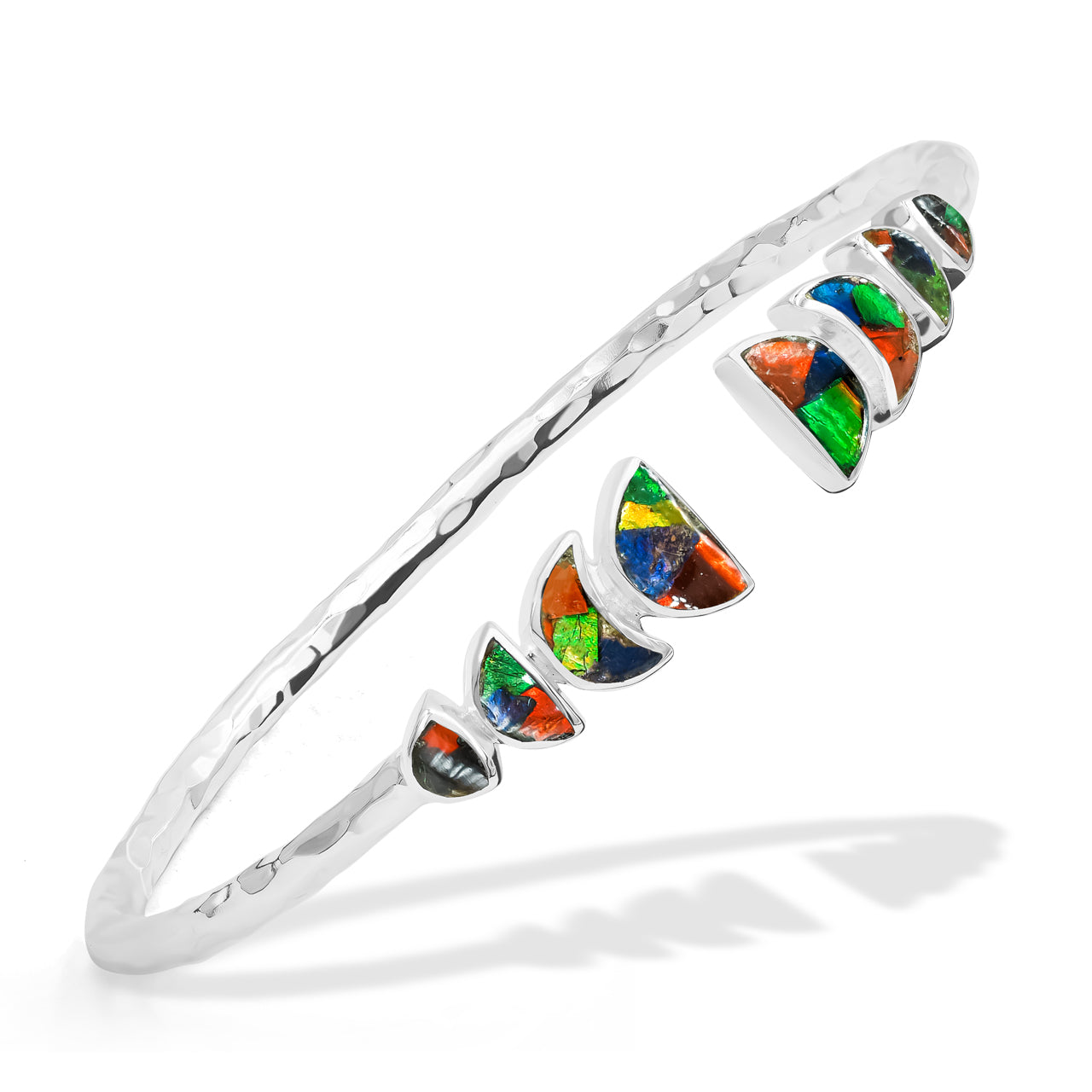 Starborn Ammolite with Partial Lunar Eclipse Design Open Bangle Bracelet in Sterling Silver